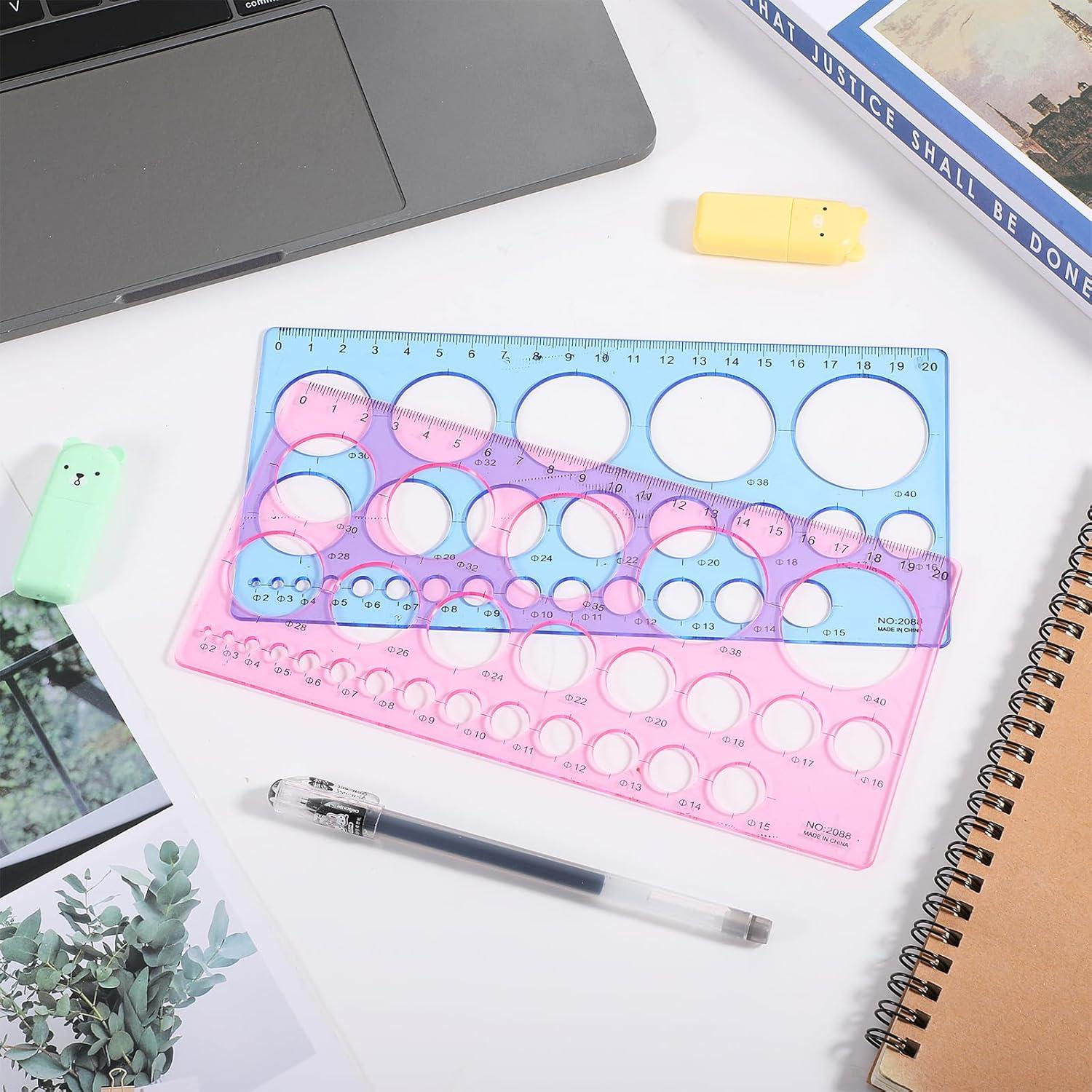 2Pcs Circle Template for Drawing Drafting, Geometric Circle Ruler for Painting Round Templates Plastic Transparent Drawing Tool for School Office Supplies
