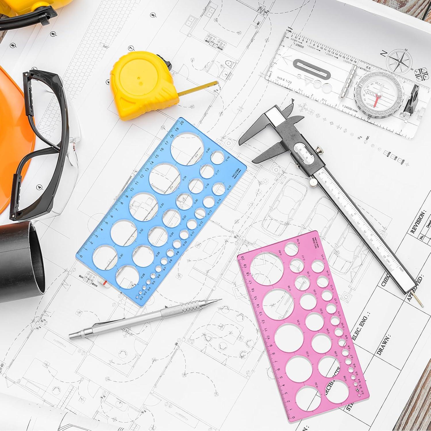 2Pcs Circle Template for Drawing Drafting, Geometric Circle Ruler for Painting Round Templates Plastic Transparent Drawing Tool for School Office Supplies