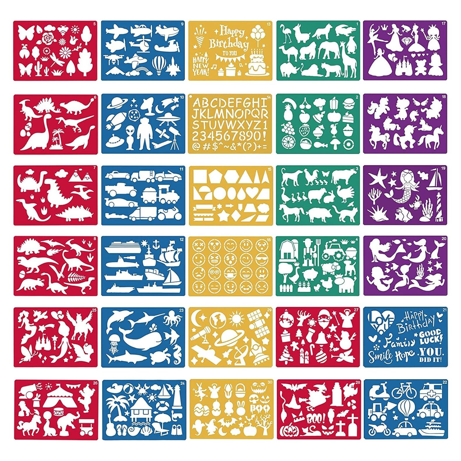 Juego de 30 Plantillas de Dibujo para Niños LanMa - 21x15 cm