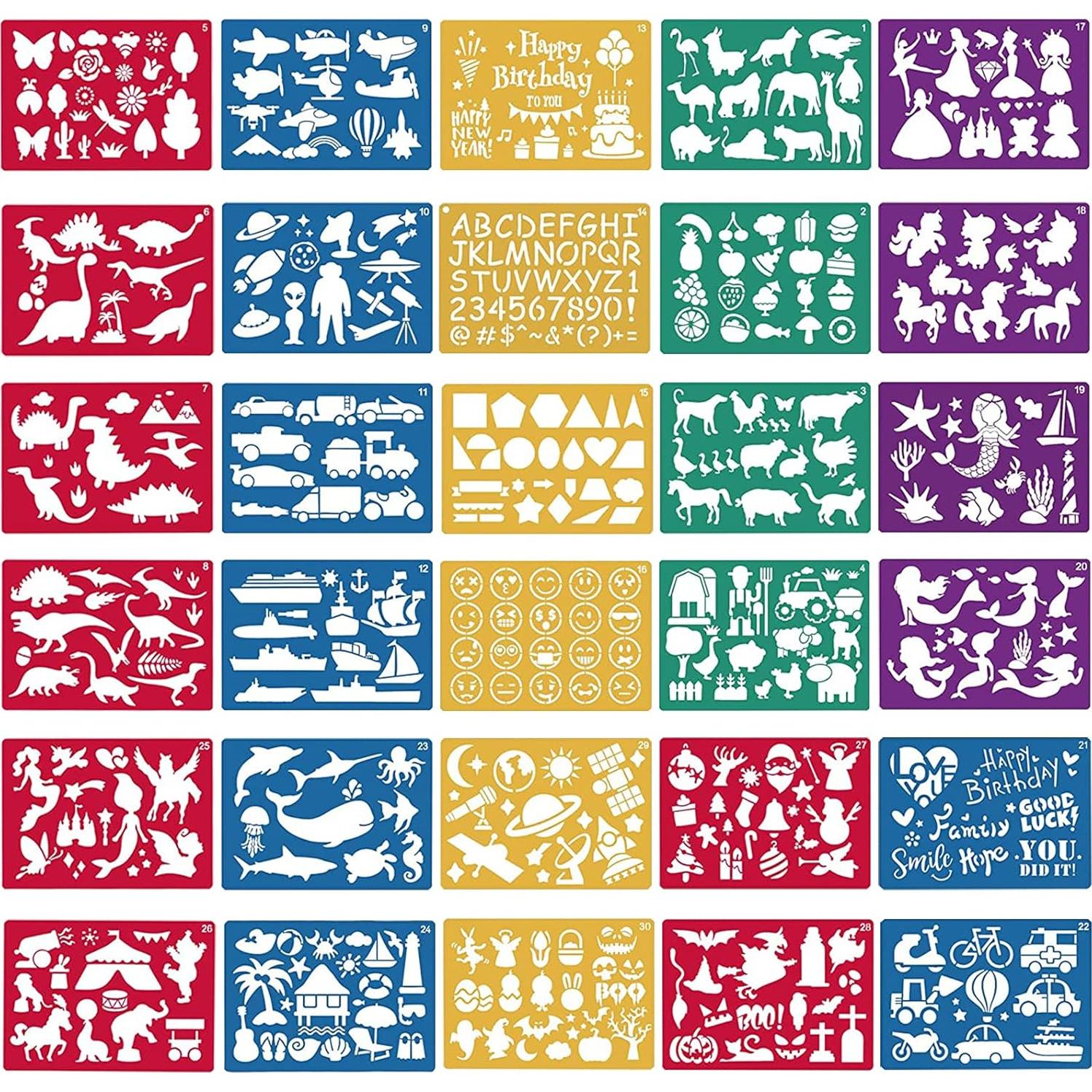 Juego de 30 Plantillas de Dibujo para Niños LanMa - 21x15 cm