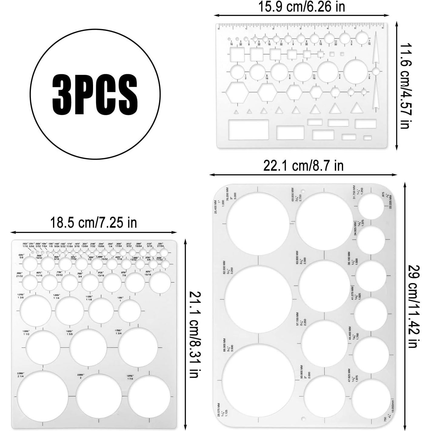 Plantillas de Círculo de Plástico 3 Piezas para Dibujo