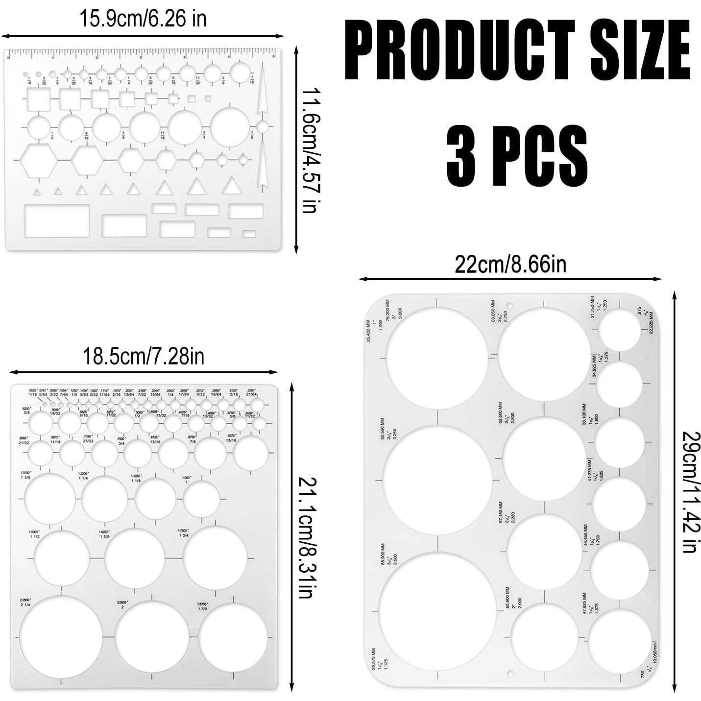Plantillas Circulares de 3 Piezas NQEUEPN para Dibujo