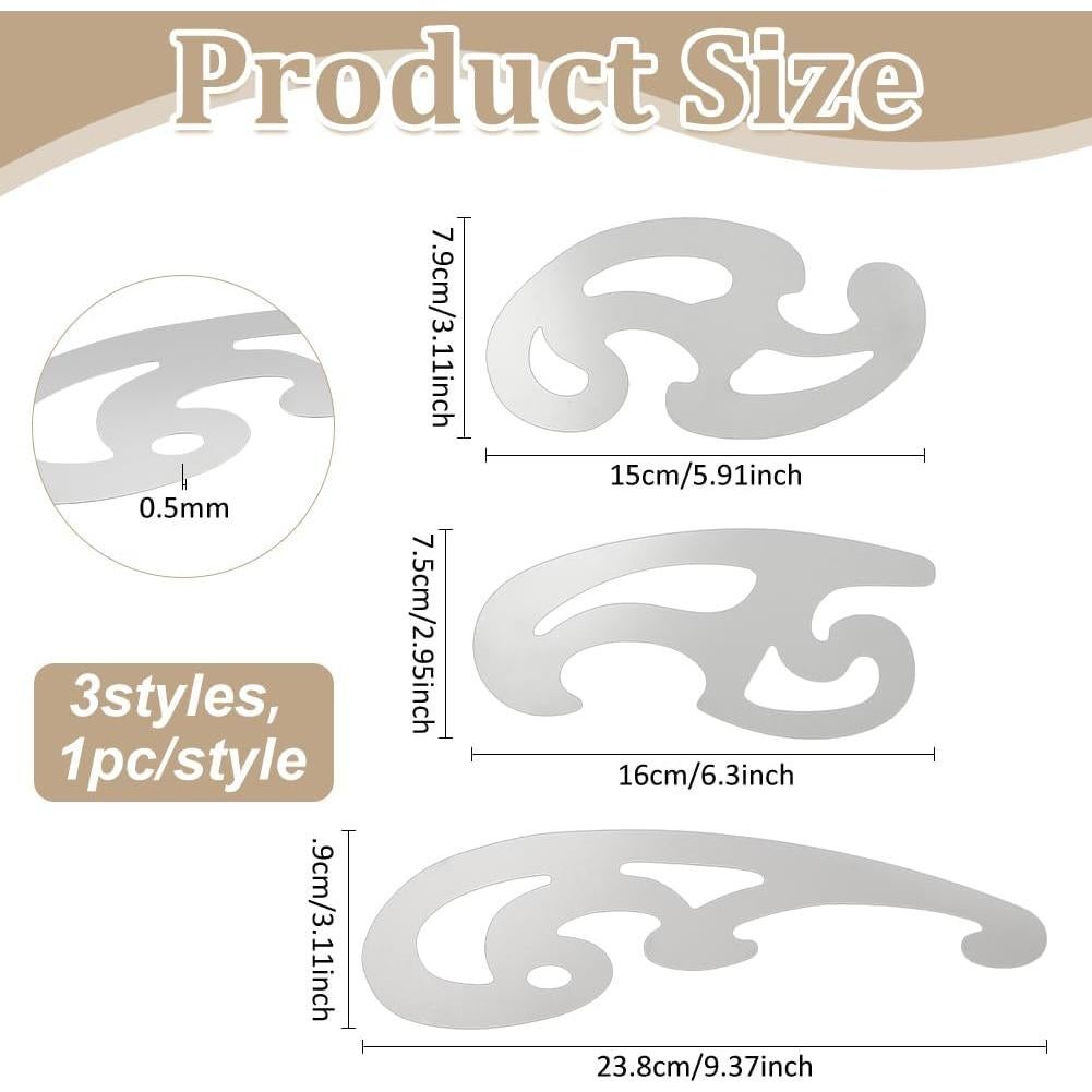 Regla de Curva Francesa de Acero Inoxidable BENECREAT - 3 Pcs