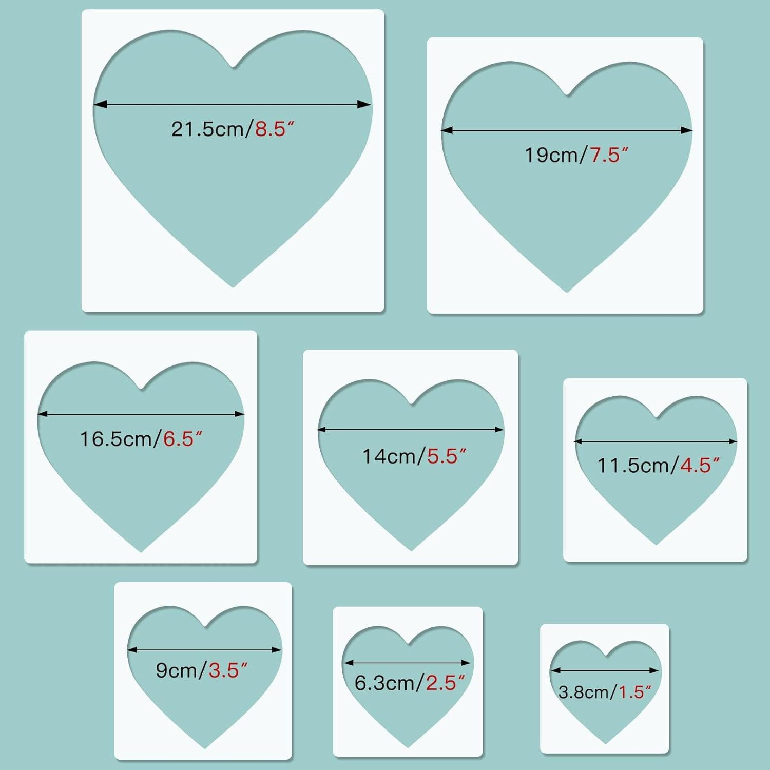 Plantillas de Corazón Reutilizables HVSWLY - 8 Piezas para Pintura