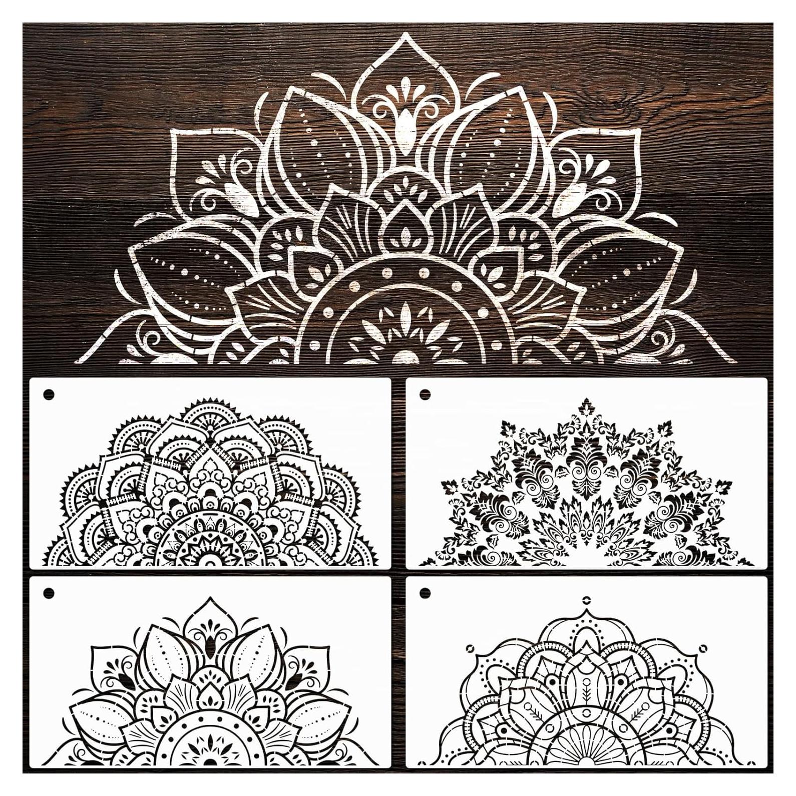 Plantillas de Mandala YKW 4 Pack Reutilizables 36.8x19.6 cm