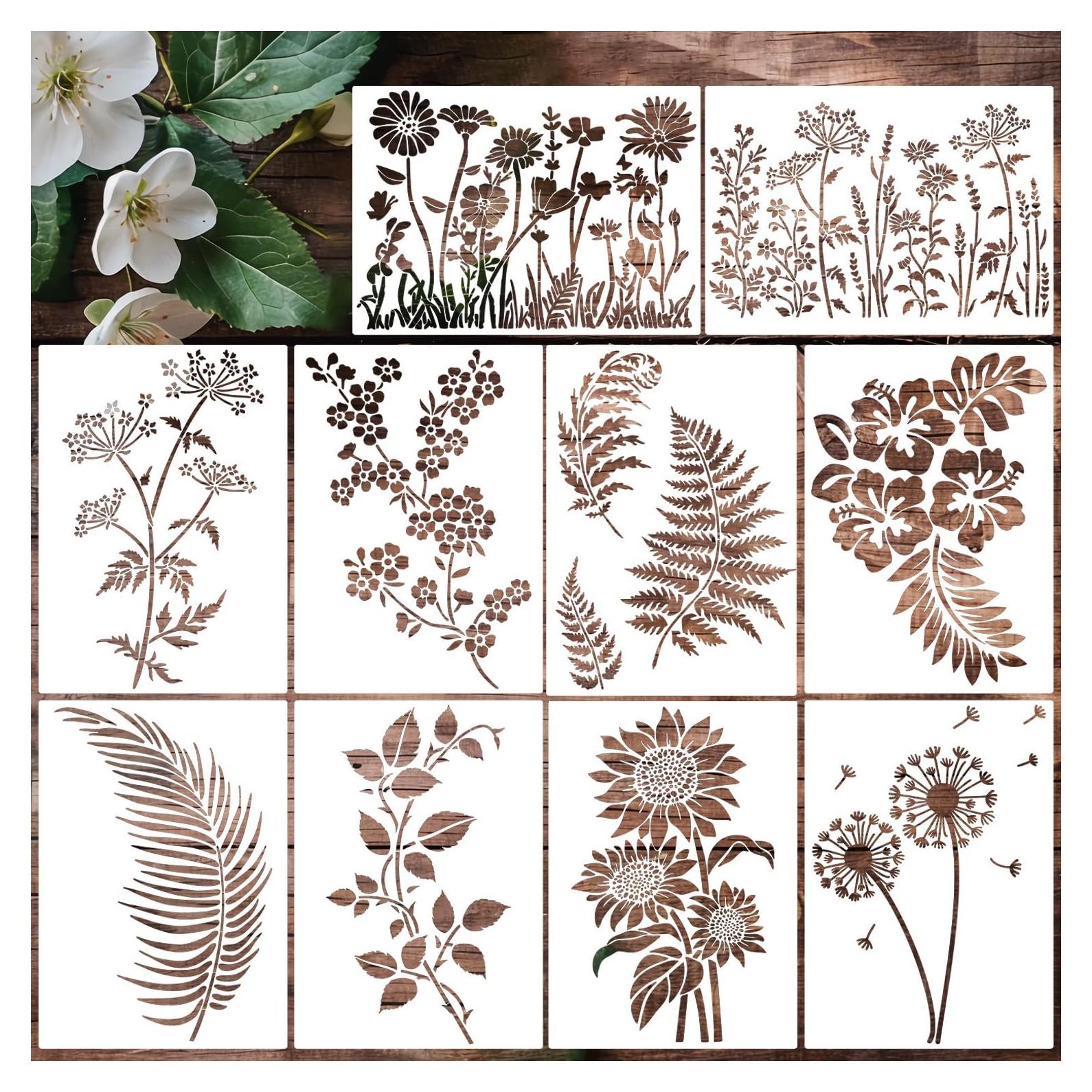 Plantillas de Flores Grandes Reutilizables 10 Piezas 35.6x25.4 cm