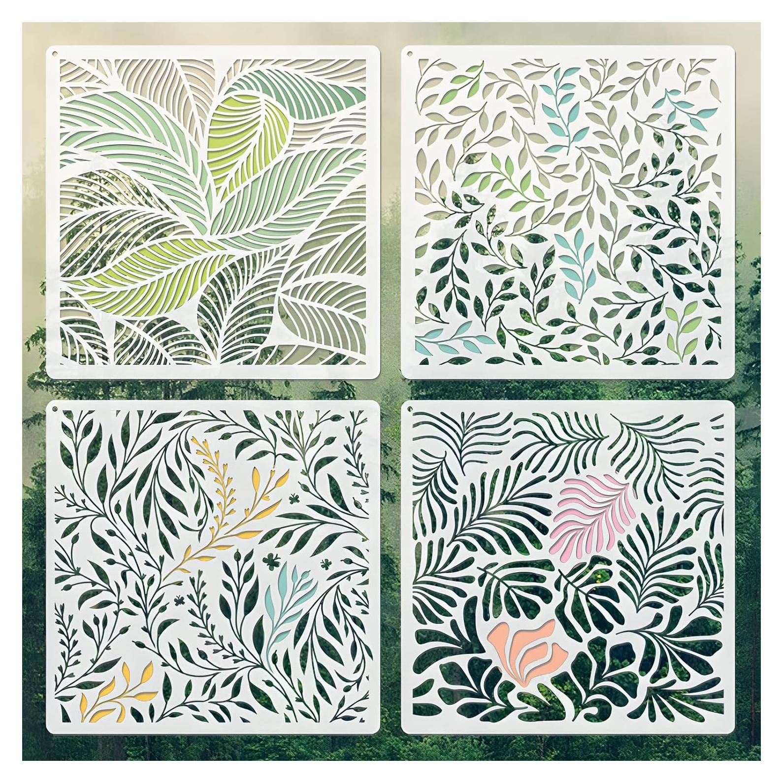 Plantillas de Pared para Pintar Hoja 4PCS 20x20 cm Reutilizables