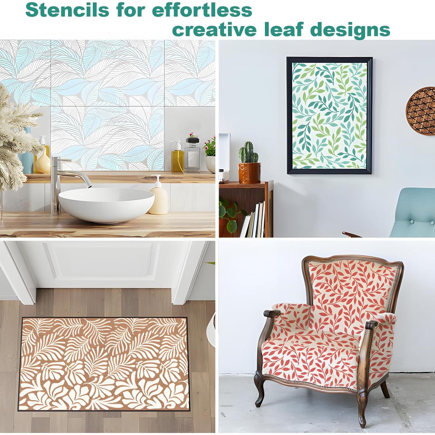 Plantillas de Pared para Pintar Hoja 4PCS 20x20 cm Reutilizables