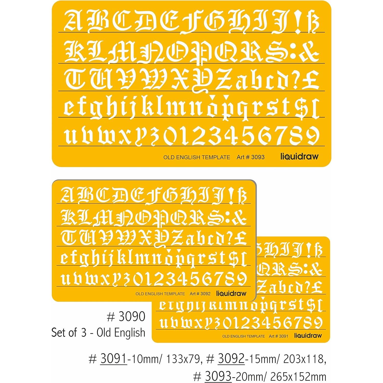 Juego de Plantillas de Letras Antiguas Liquidraw 3090 - 3 Tamaños