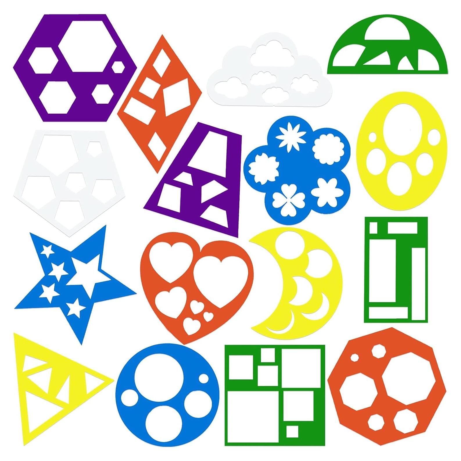 16 Plantillas Geométricas para Niños Epakh 15x15 cm Reutilizables