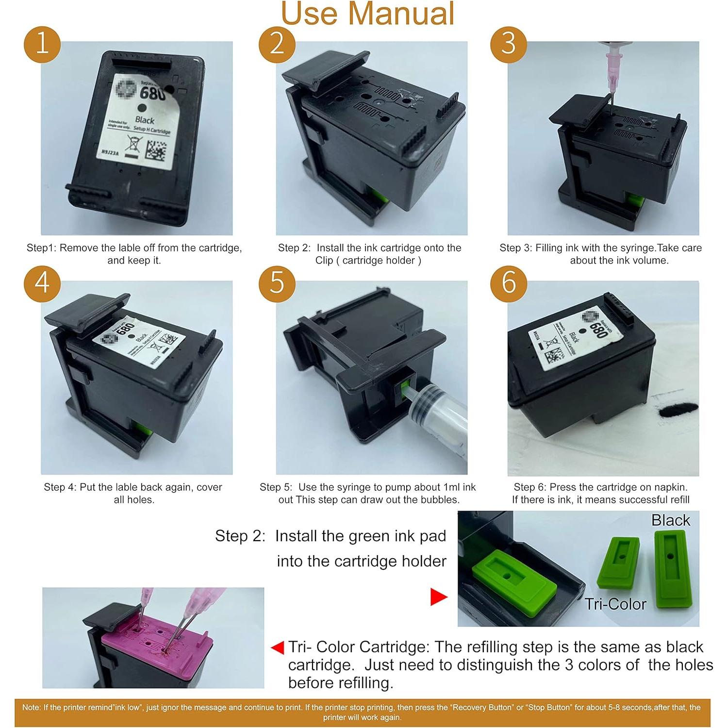 Kits de Recarga de Tinta F-ink para Cartuchos HP 67XL 65XL