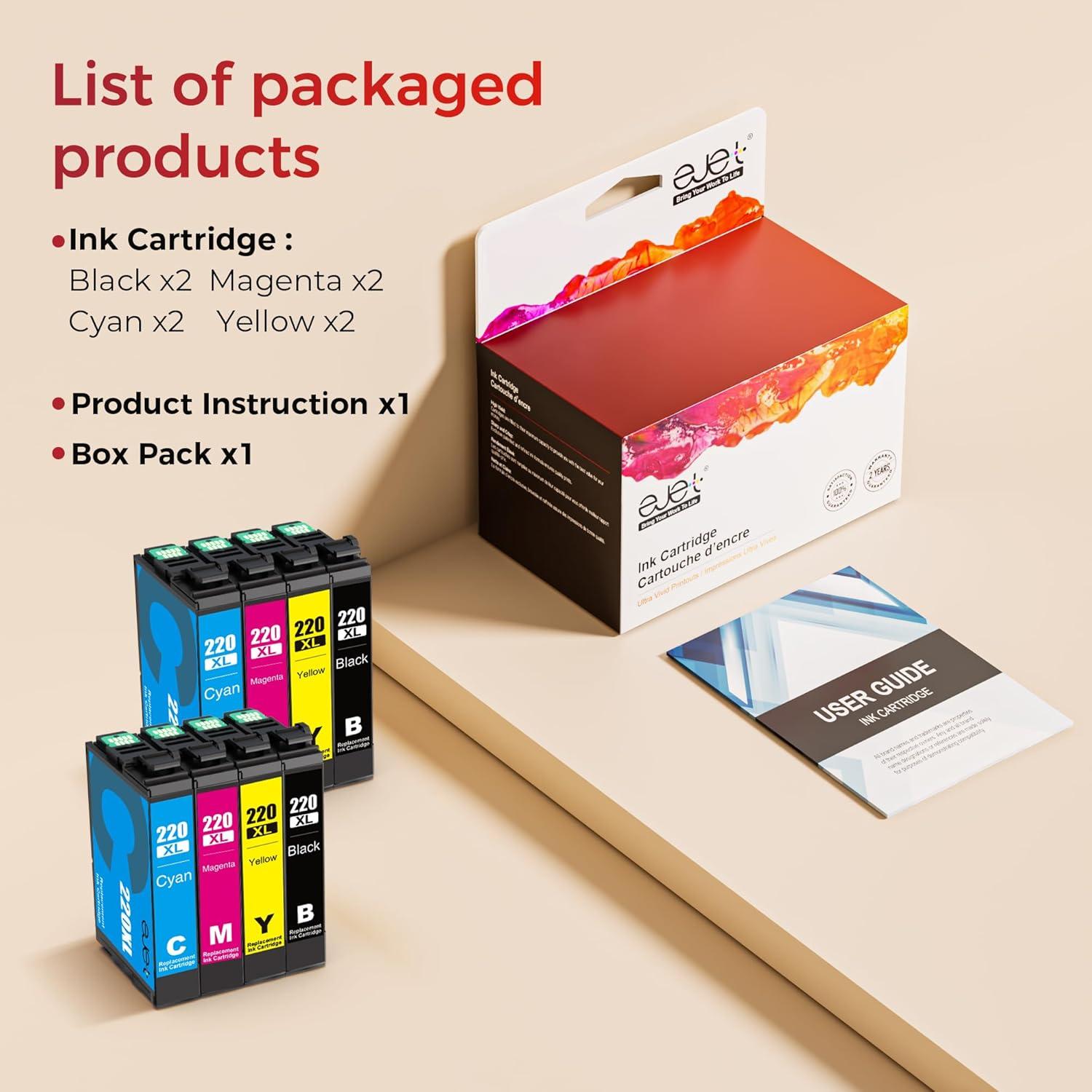 Cartucho de Tinta Remanufacturado ejet 220XL para Epson - 8 Piezas