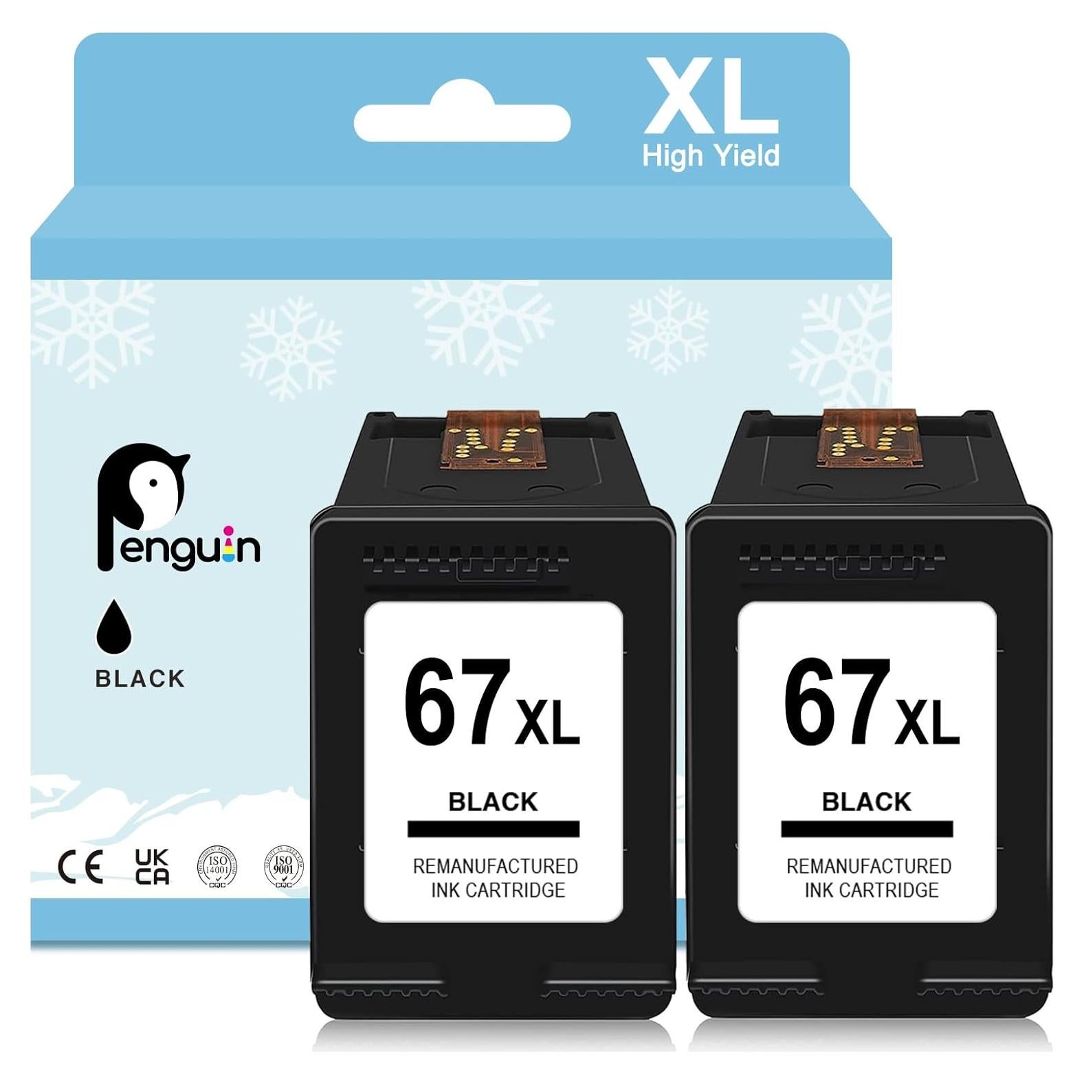 Cartuchos de Tinta Negra Remanufacturados Pingüino HP 67XL - 2 Unidades
