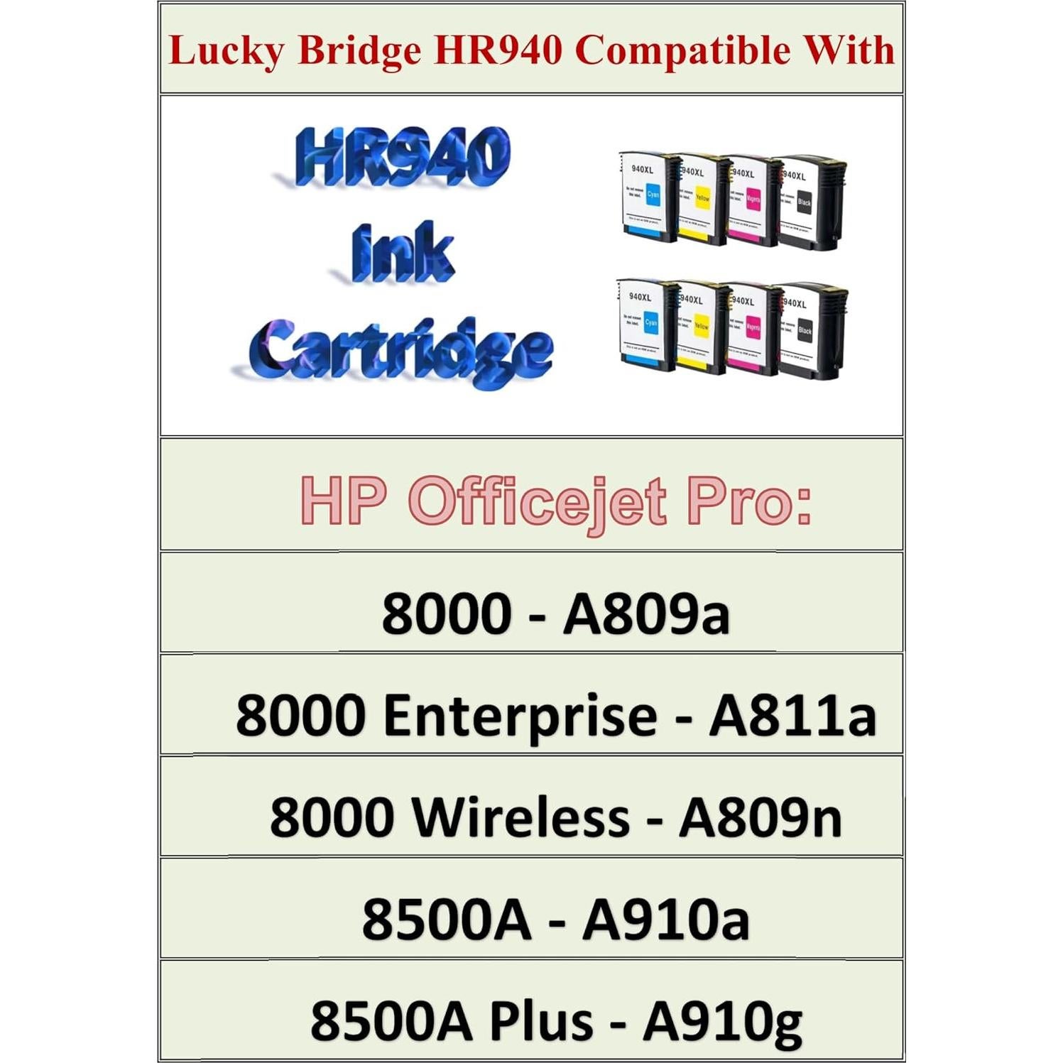 Cartuchos de tinta 940 940XL compatibles HP - 8 piezas