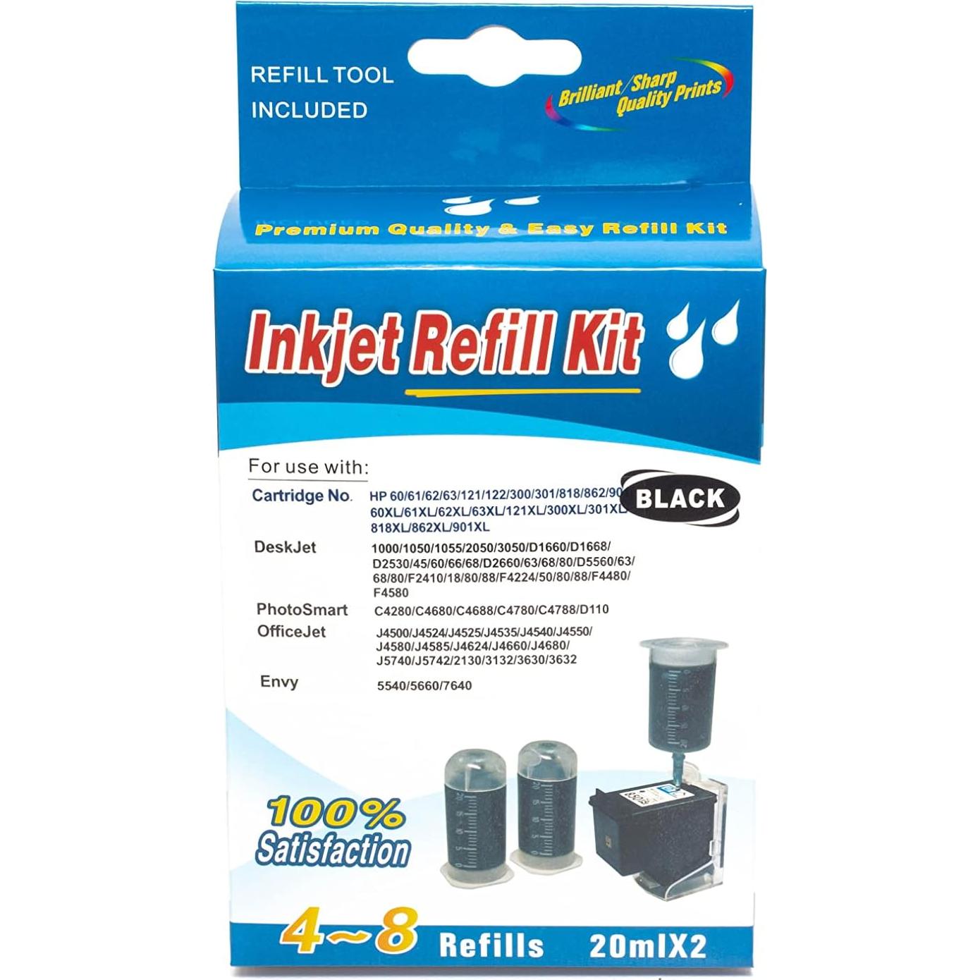 Kit de Recarga de Tinta Negra Hyrax Trading para Cartuchos HP 60/61/62/63/64/65/67