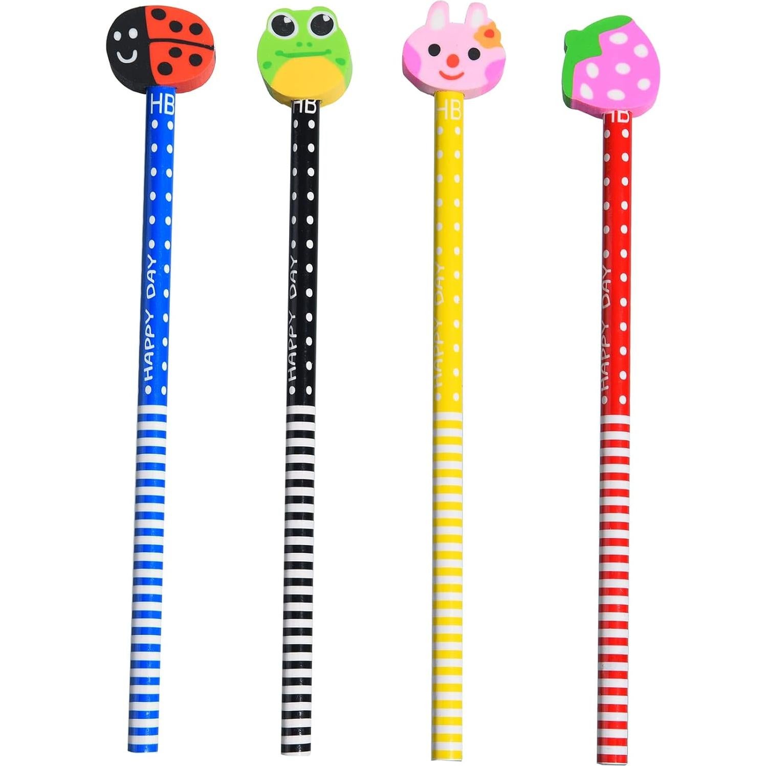 28 Lápices Divertidos QDXATIVP con Borradores de Animales y Frutas