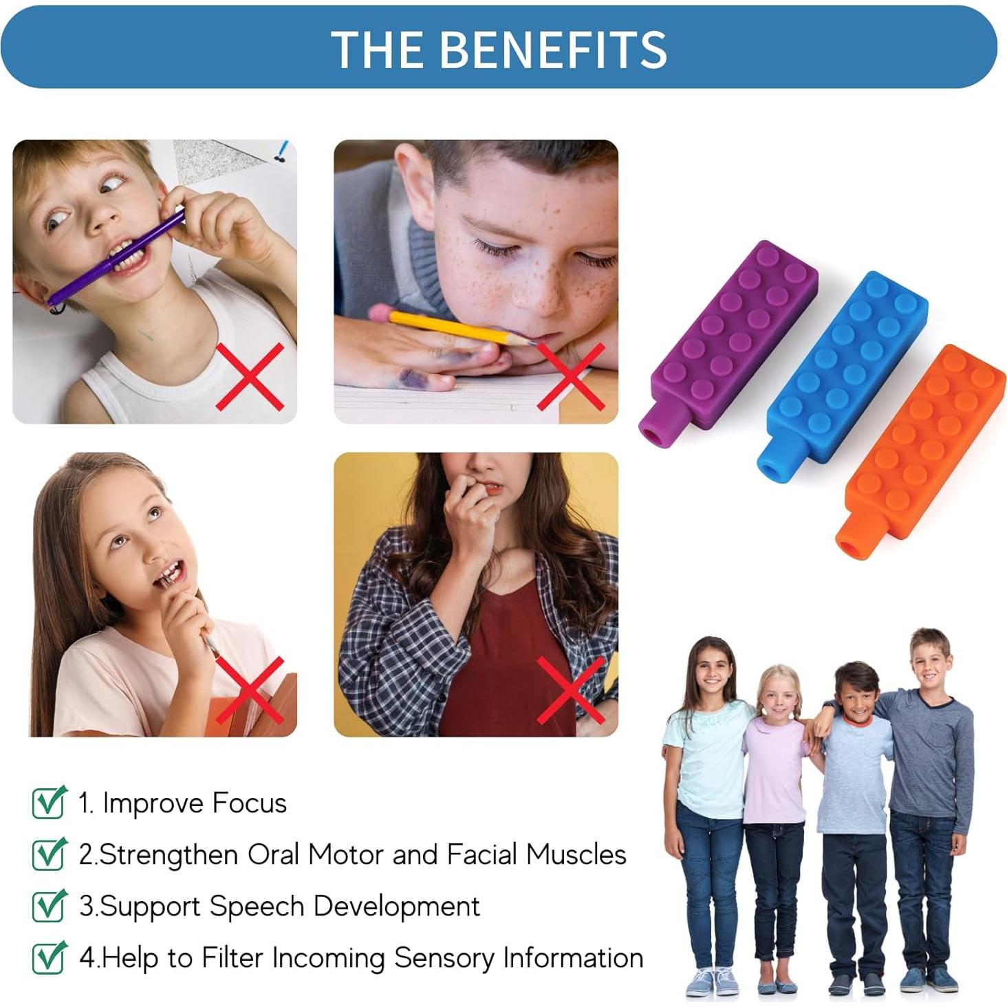 6 Tapas de Lápiz Masticables Kalovin para Niños con Autismo