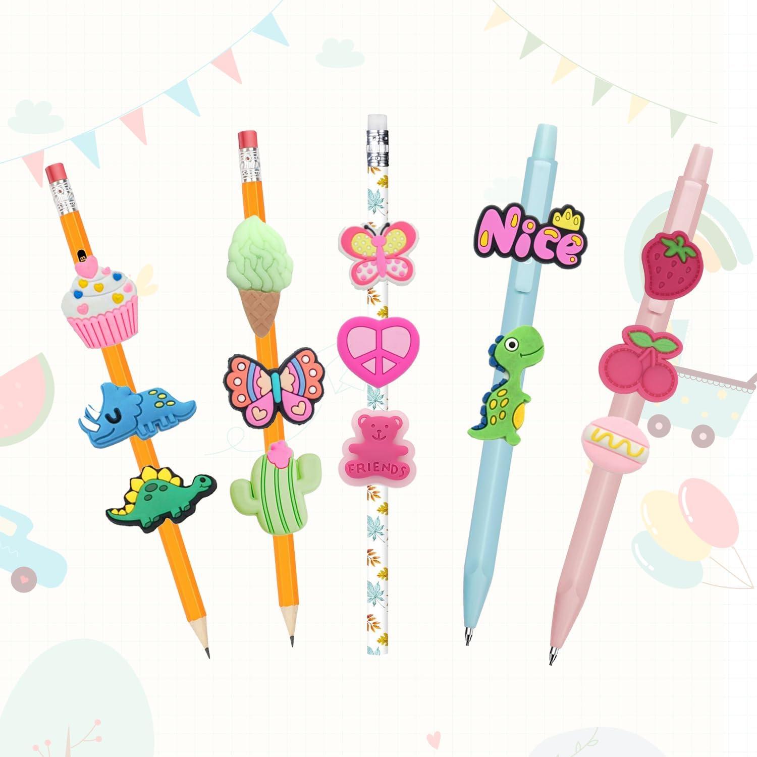 45 Adornos para Lápices Juszok PVC Multicolor - Regalos Escolares