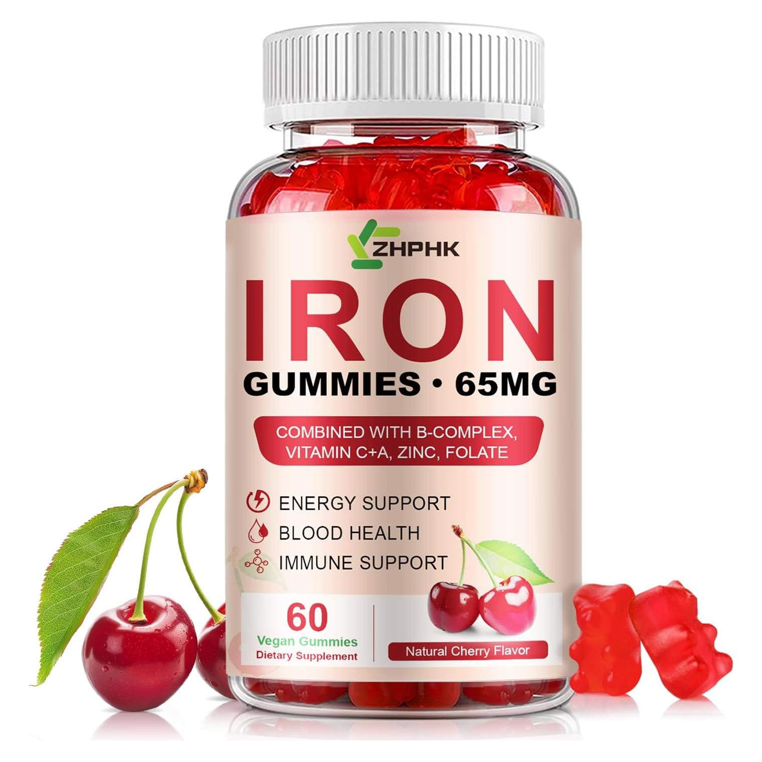 Gominolas de Hierro ZHPHK 65mg con Vitamina C 250mg Sabor Cereza