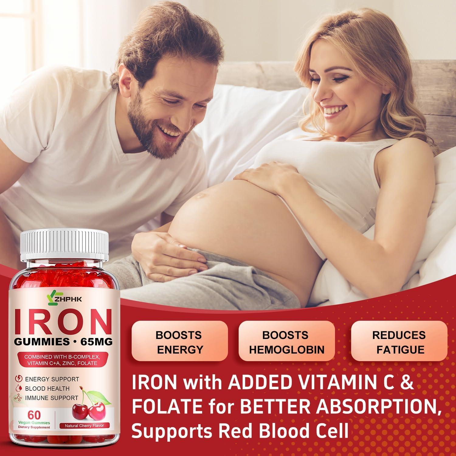 Gominolas de Hierro ZHPHK 65mg con Vitamina C 250mg Sabor Cereza