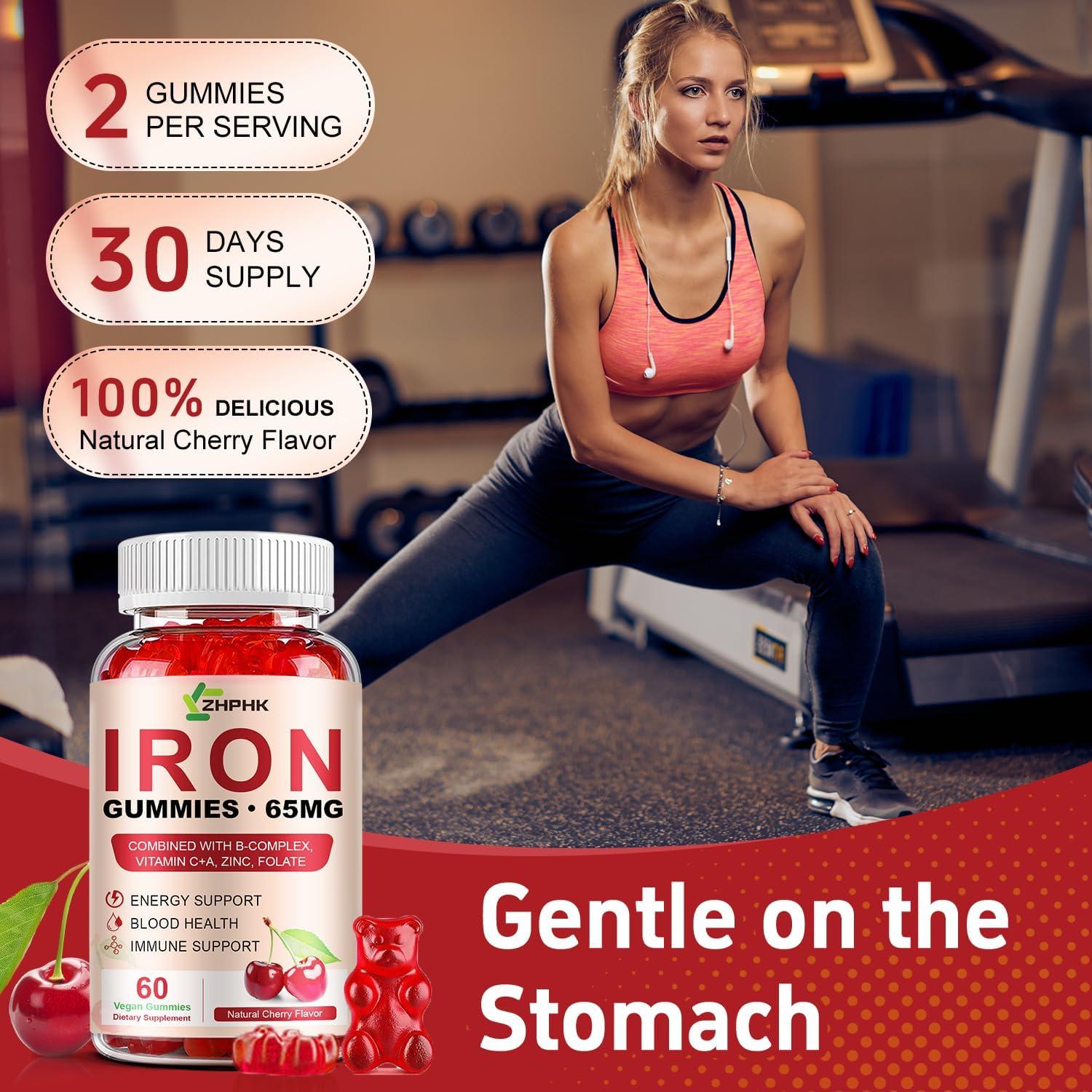 Gominolas de Hierro ZHPHK 65mg con Vitamina C 250mg Sabor Cereza