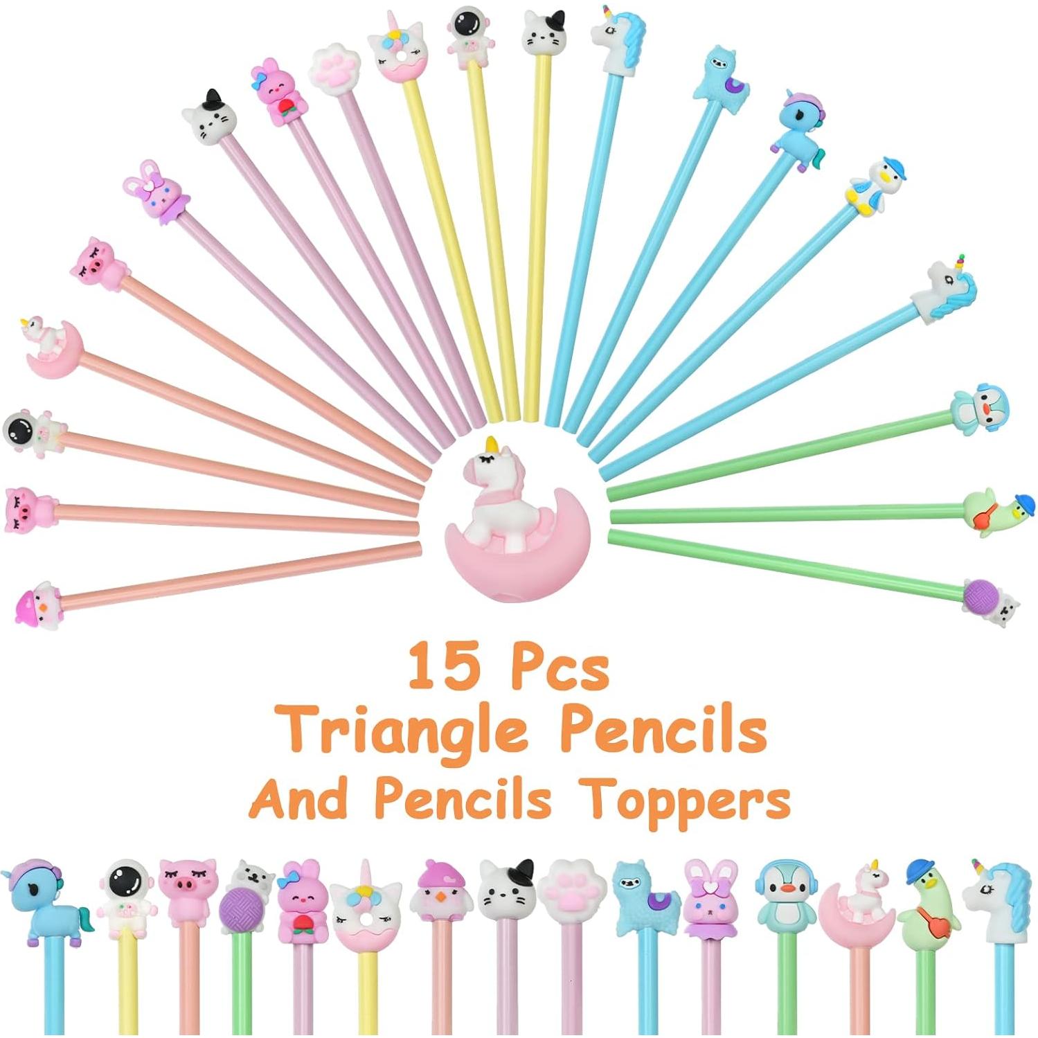 Lápices AUAUY #2 HB con Adornos de Caricaturas, 15PCS