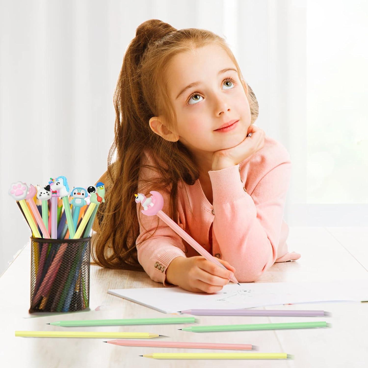 Lápices AUAUY #2 HB con Adornos de Caricaturas, 15PCS