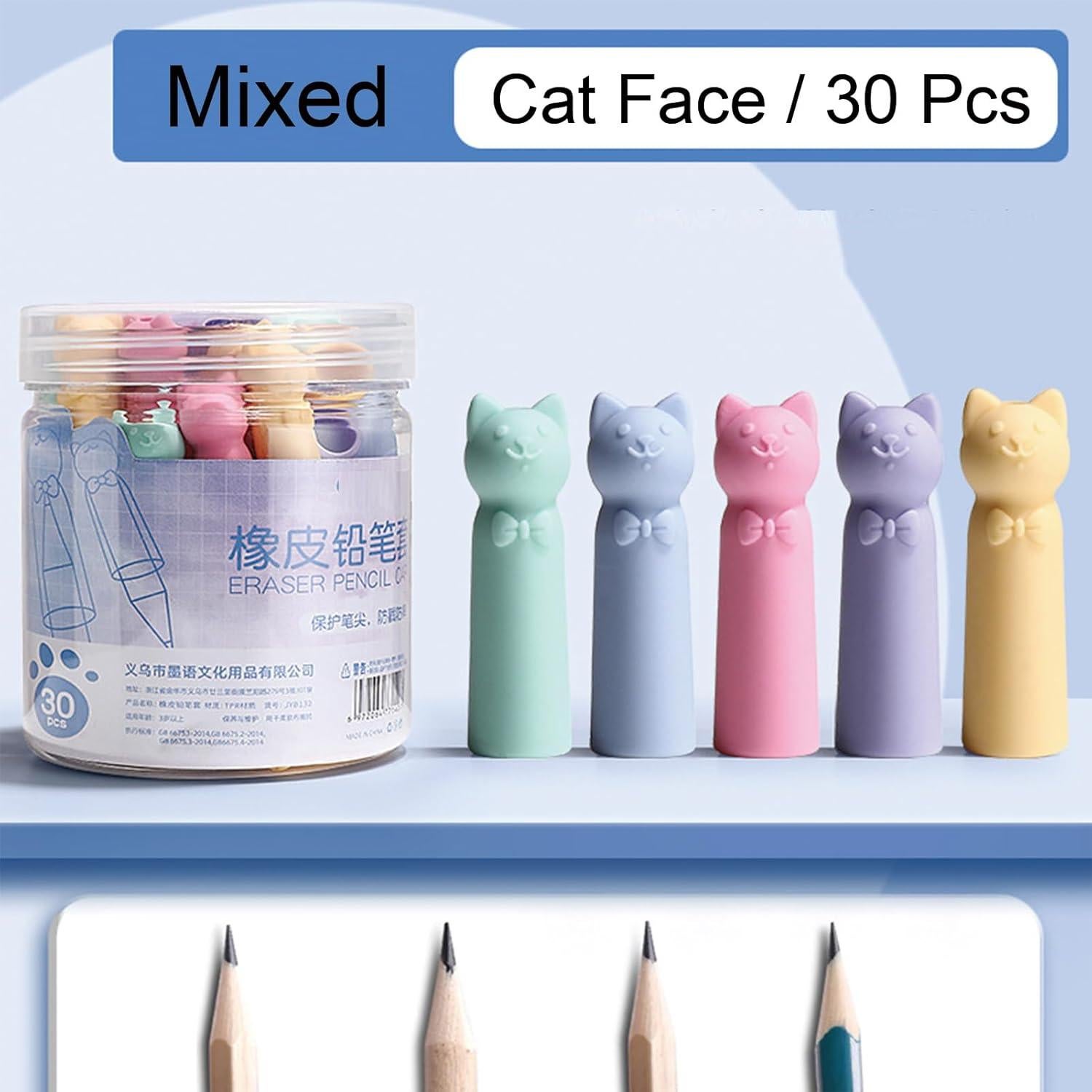 30 Tapas de Lápiz Goma de Borrar MOZXIRZ en Forma de Gato