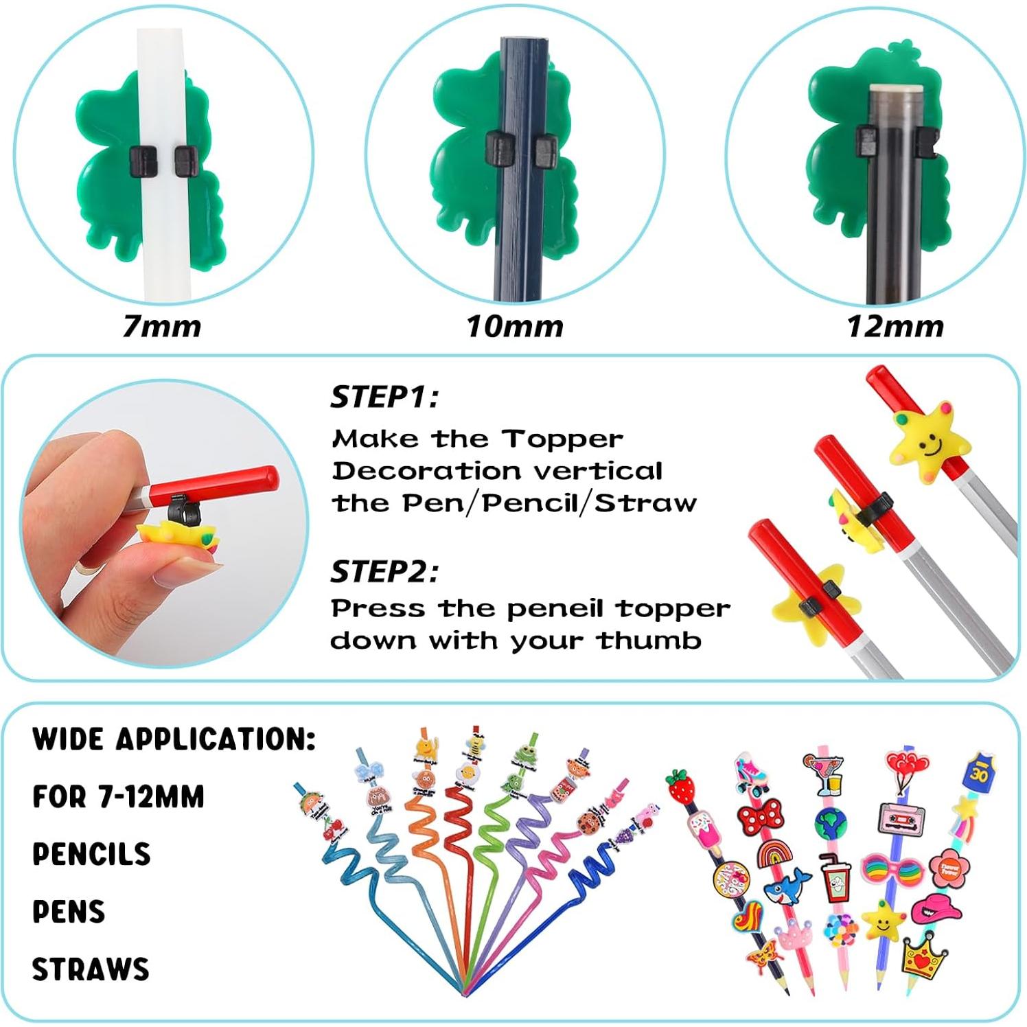 60 Adornos para Lápices Japior Multicolor PVC - Clips Creativos
