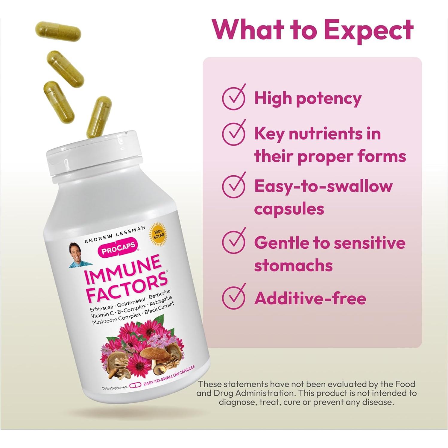 ANDREW LESSMAN Factores Inmunes 30 Cápsulas - Vitamina C, Equinácea, Hongos