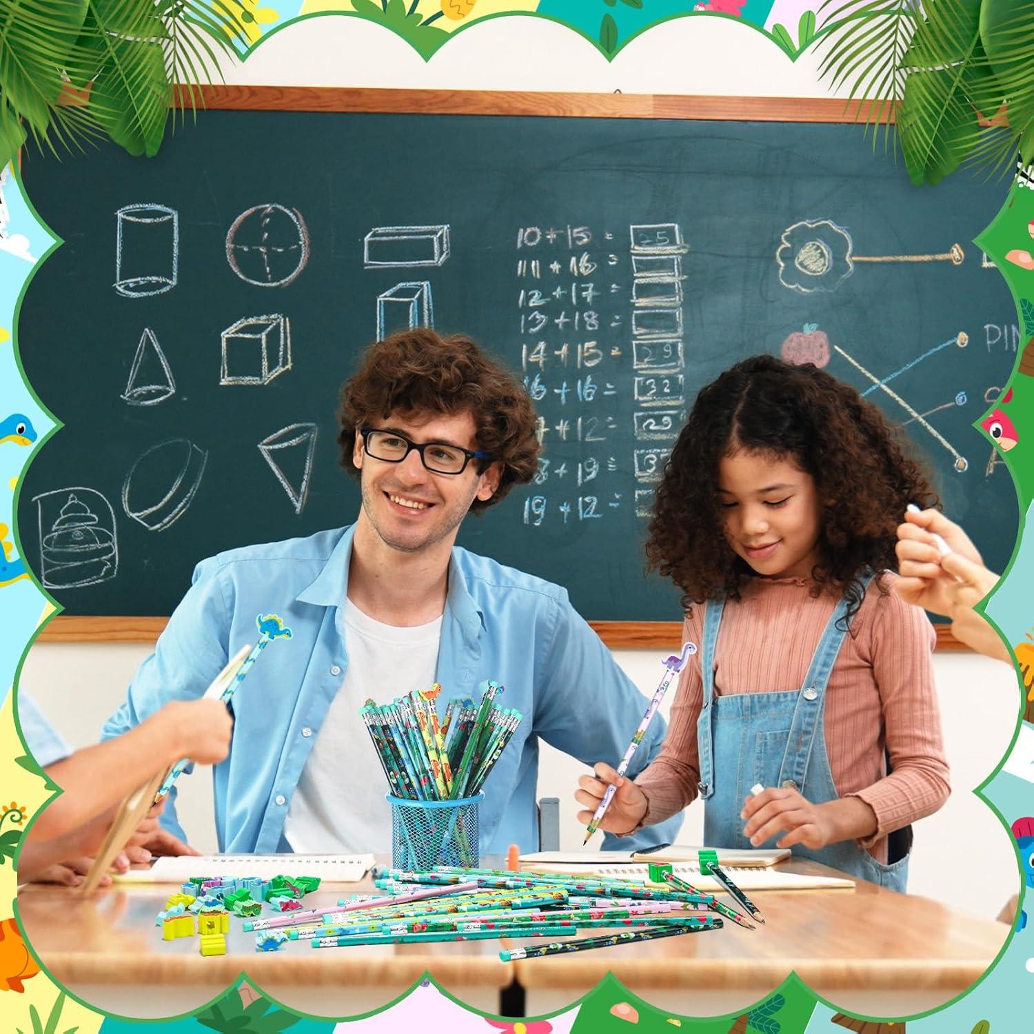 Lápices de Dinosaurio Tenceur 48 Pcs con Toppers de Dino