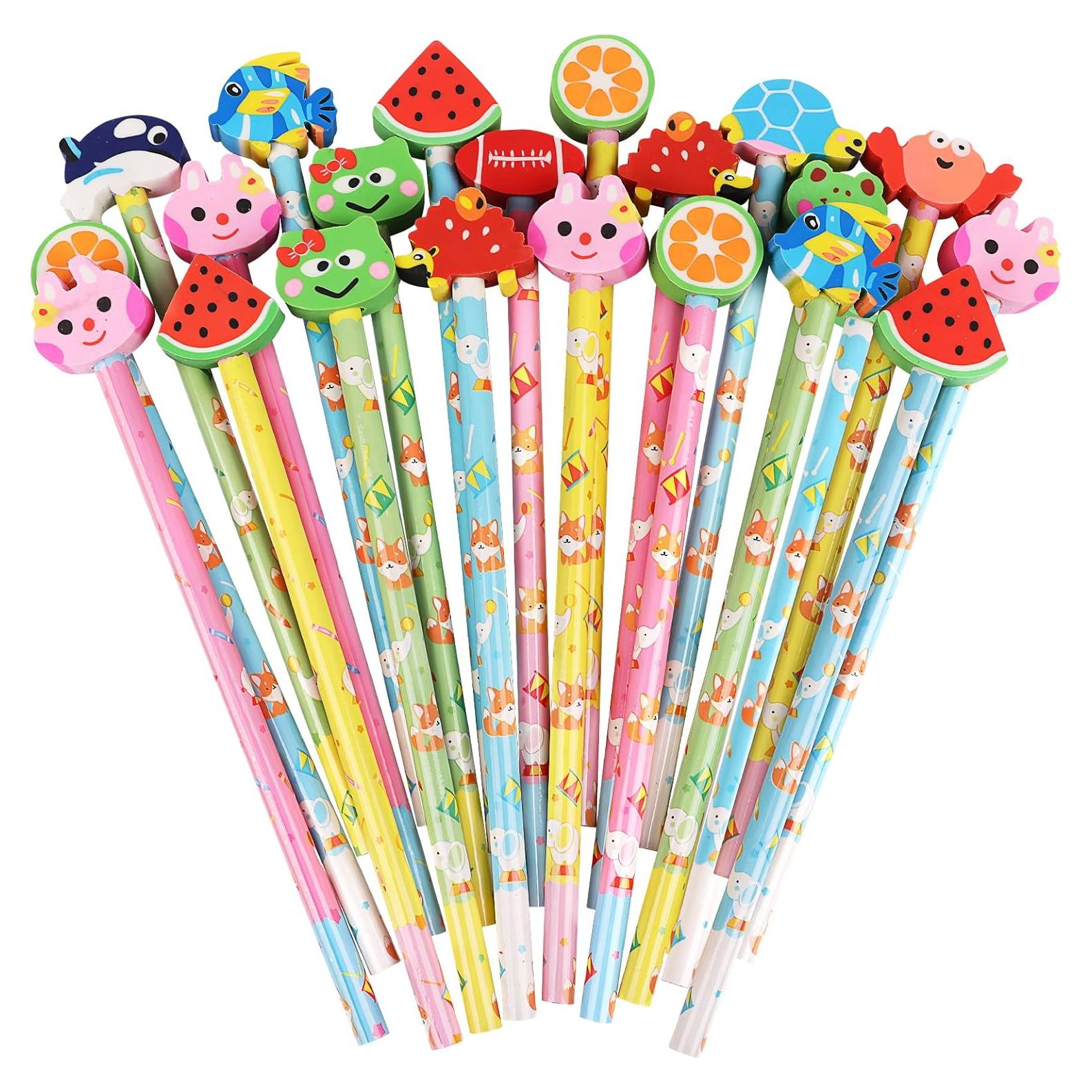 Lápices de Madera Lindos con Borrador Animal Frutal DERAYEE 24PCS