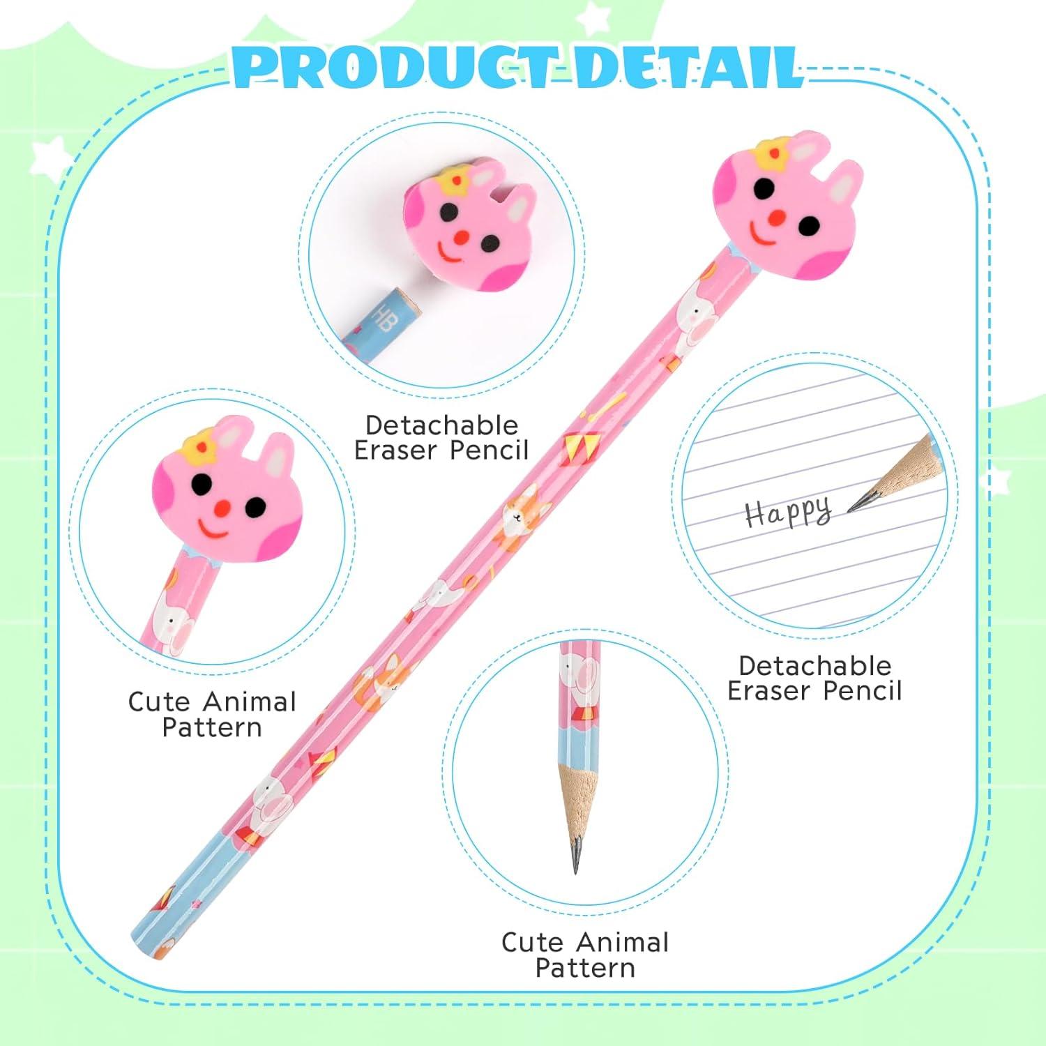 Lápices de Madera Lindos con Borrador Animal Frutal DERAYEE 24PCS