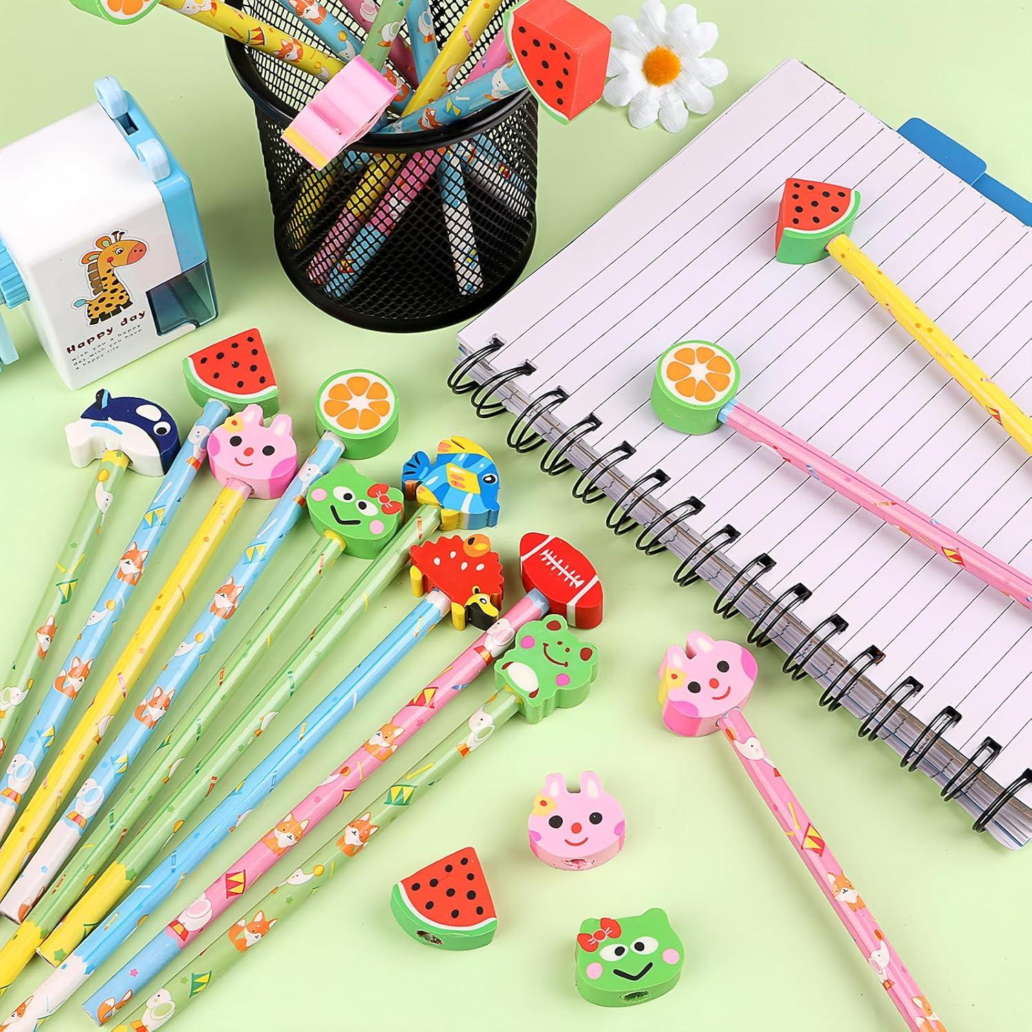 Lápices de Madera Lindos con Borrador Animal Frutal DERAYEE 24PCS