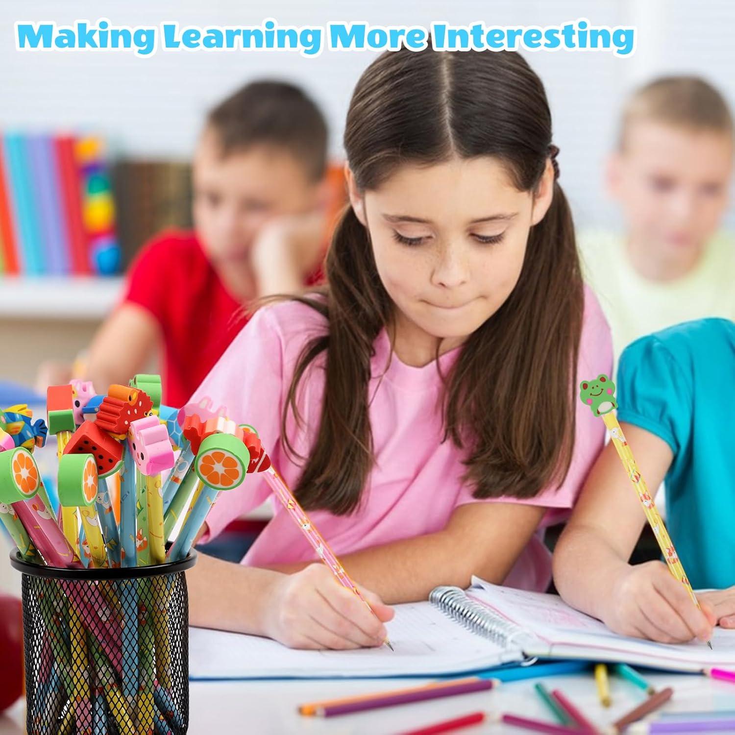 Lápices de Madera Lindos con Borrador Animal Frutal DERAYEE 24PCS