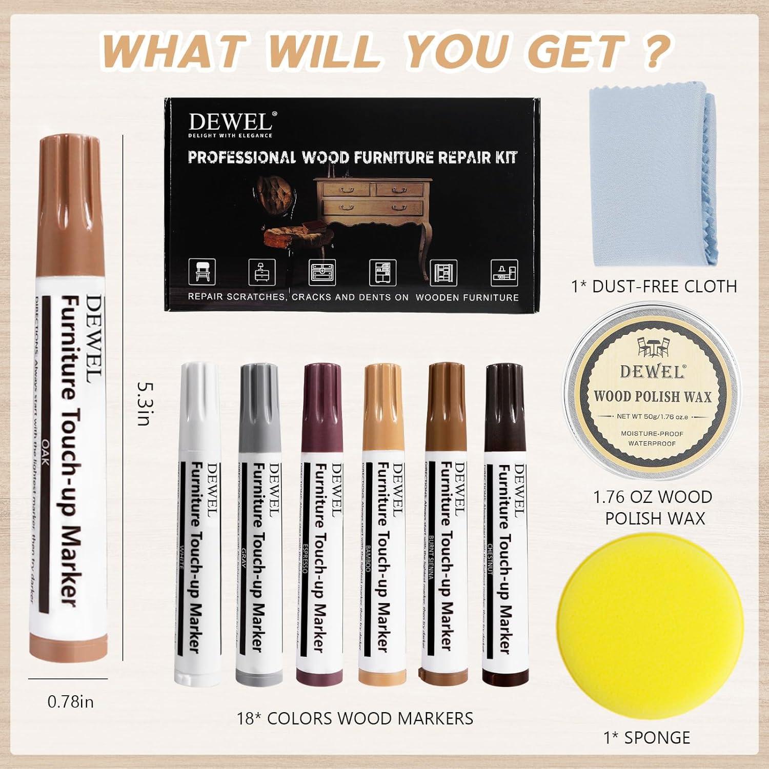 Kit de Reparación de Muebles DEWEL - 18 Marcadores de Madera