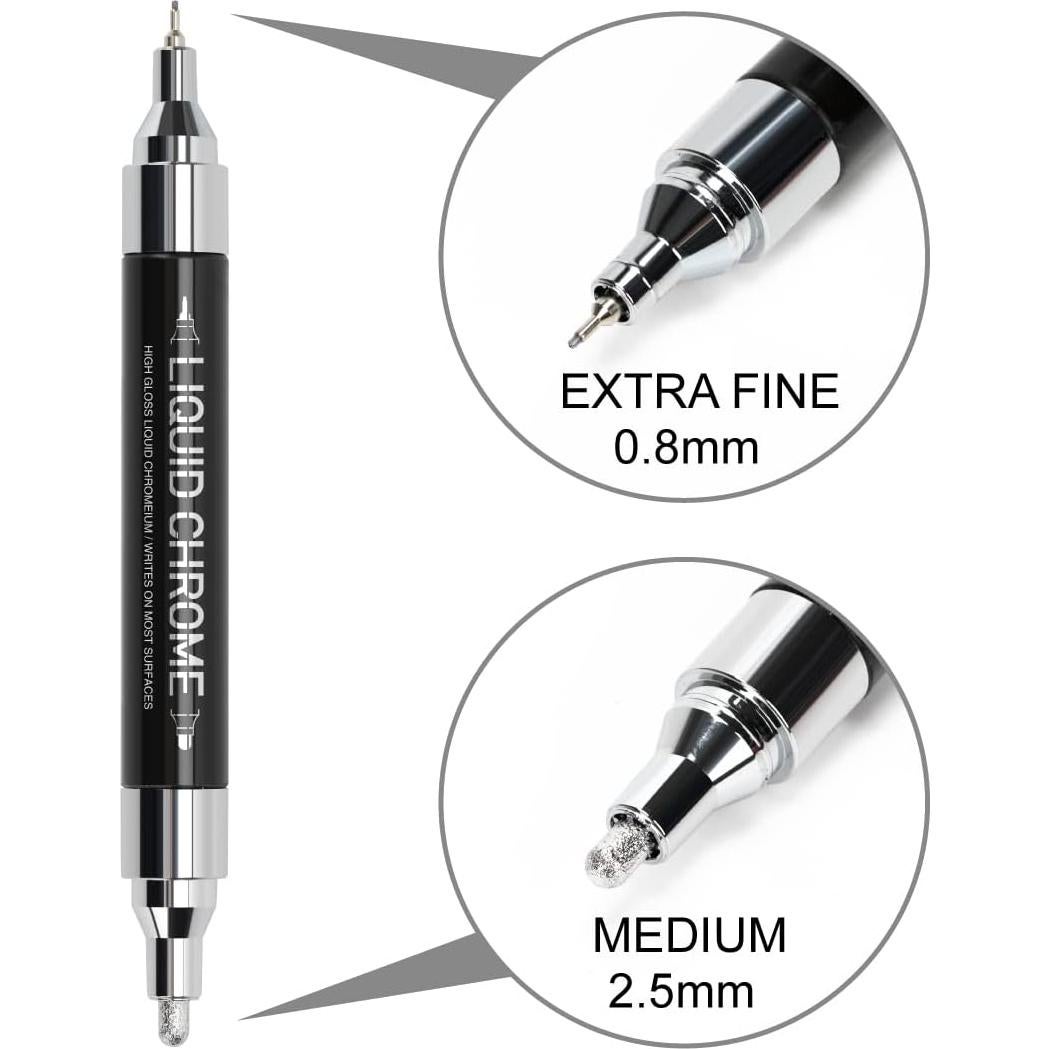 Marcador de pintura líquida ZEYAR Chrome, plata, punta doble 0.7mm y 2mm