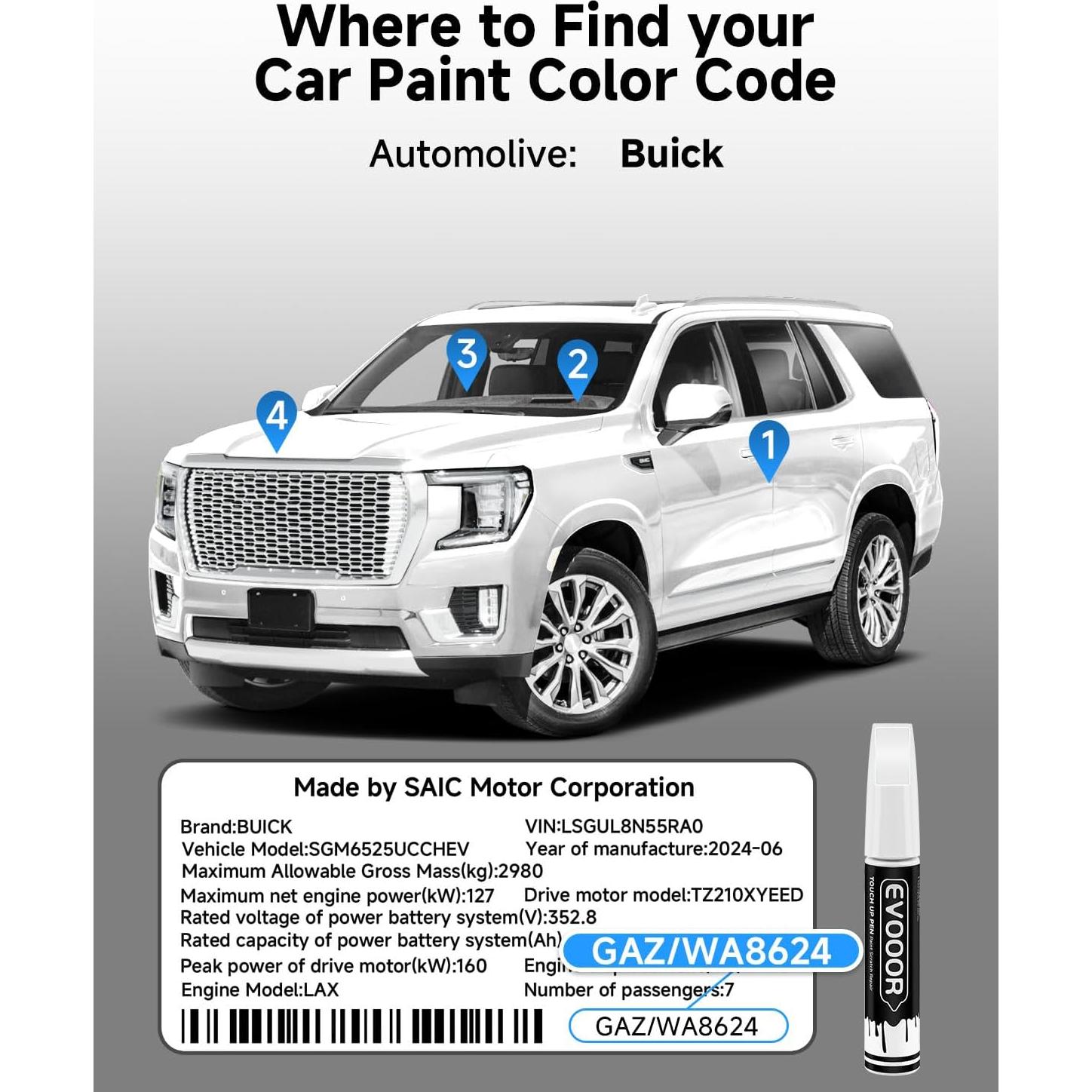 Pintura de Retoque EVOOOR 12.1ml Blanco Cumbre para Buick