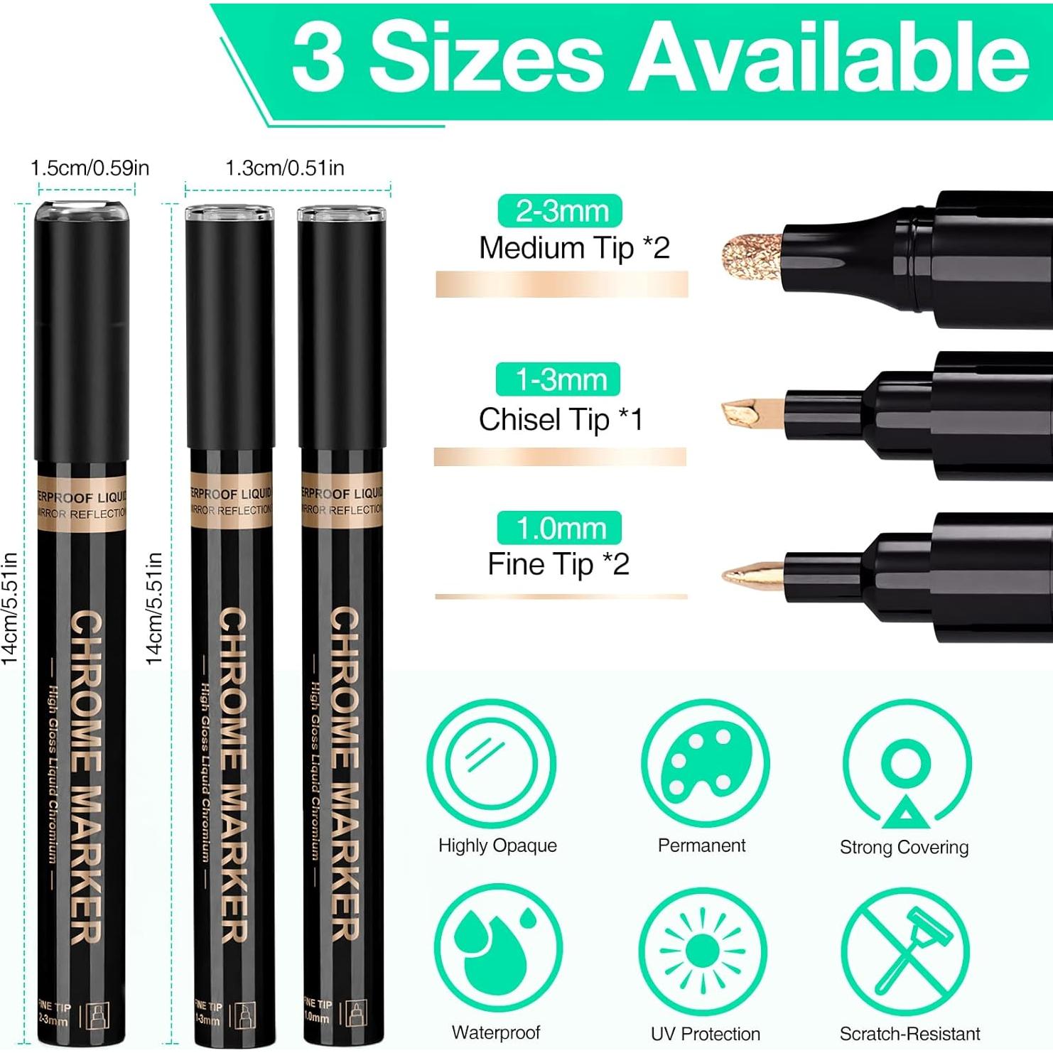 Marcadores de Cromo KERIFI, Juego de 5, Color Cobre, 1-3mm