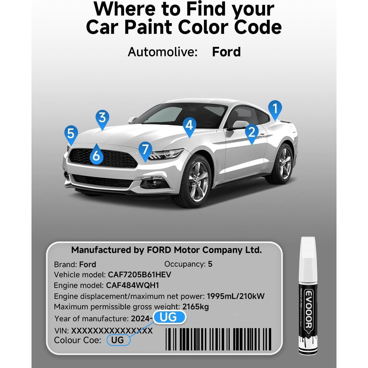 Pintura de Retoque EVOOOR Blanco Platino Metálico 11.8ml Ford