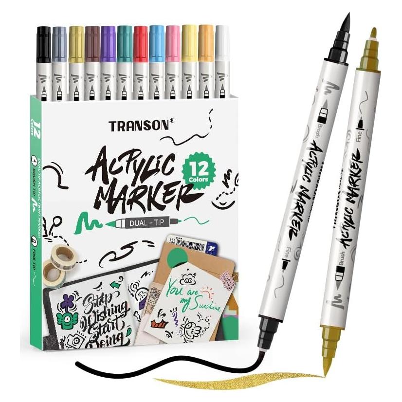 Set de Marcadores de Pintura Acrílica Transon 12 Colores Punta Dual