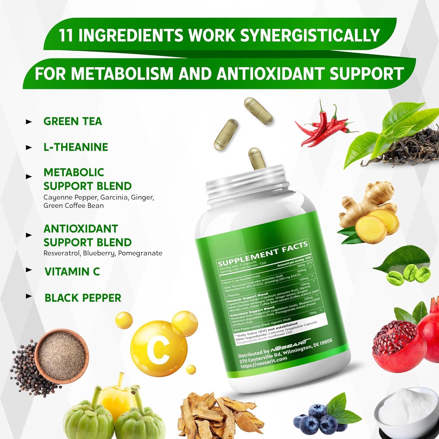 Extracto de Té Verde NESSARIT 150 Cápsulas - Metabolismo y Antioxidantes