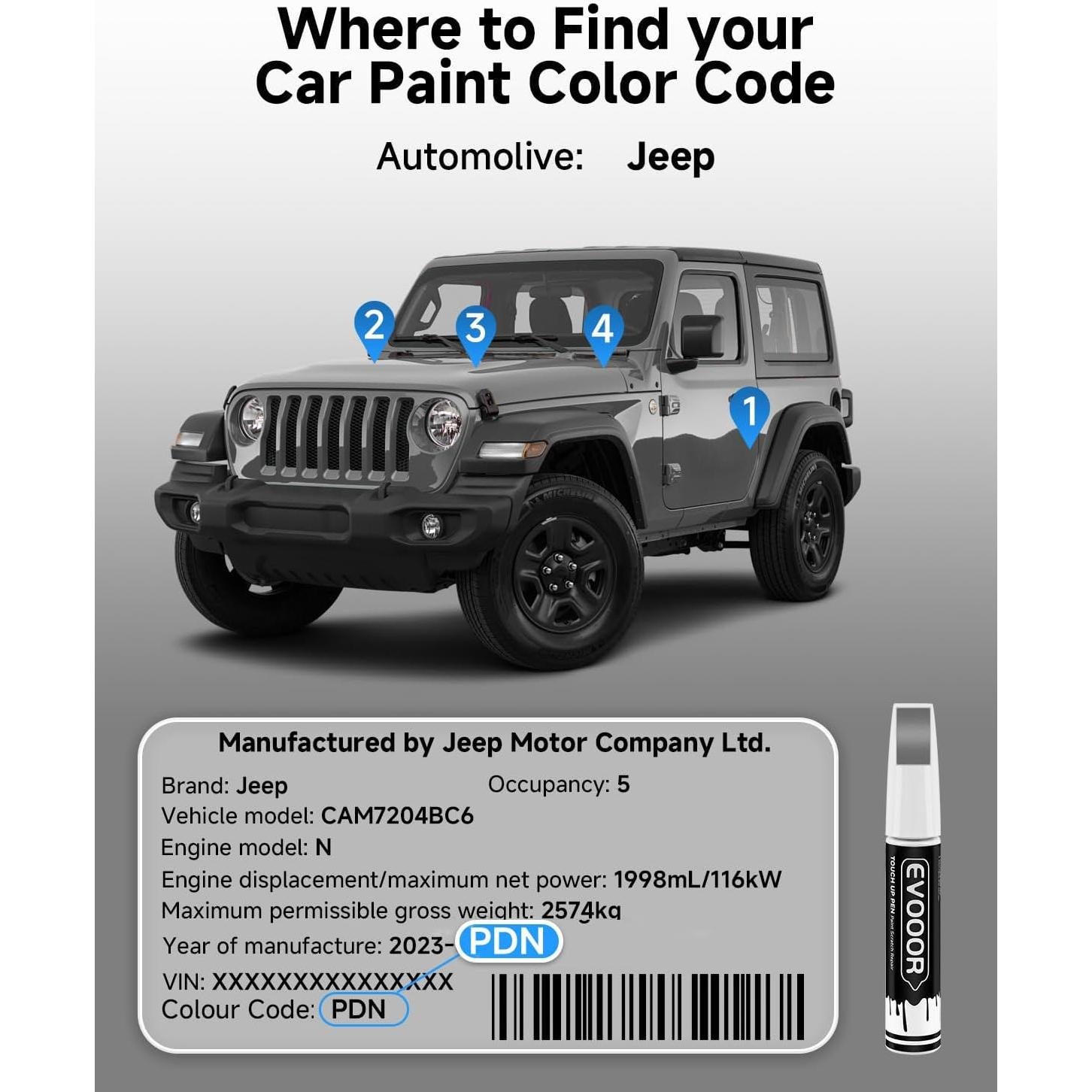 Pintura de Retoque EVOOOR Sting Gray 11.8 ml para Jeep