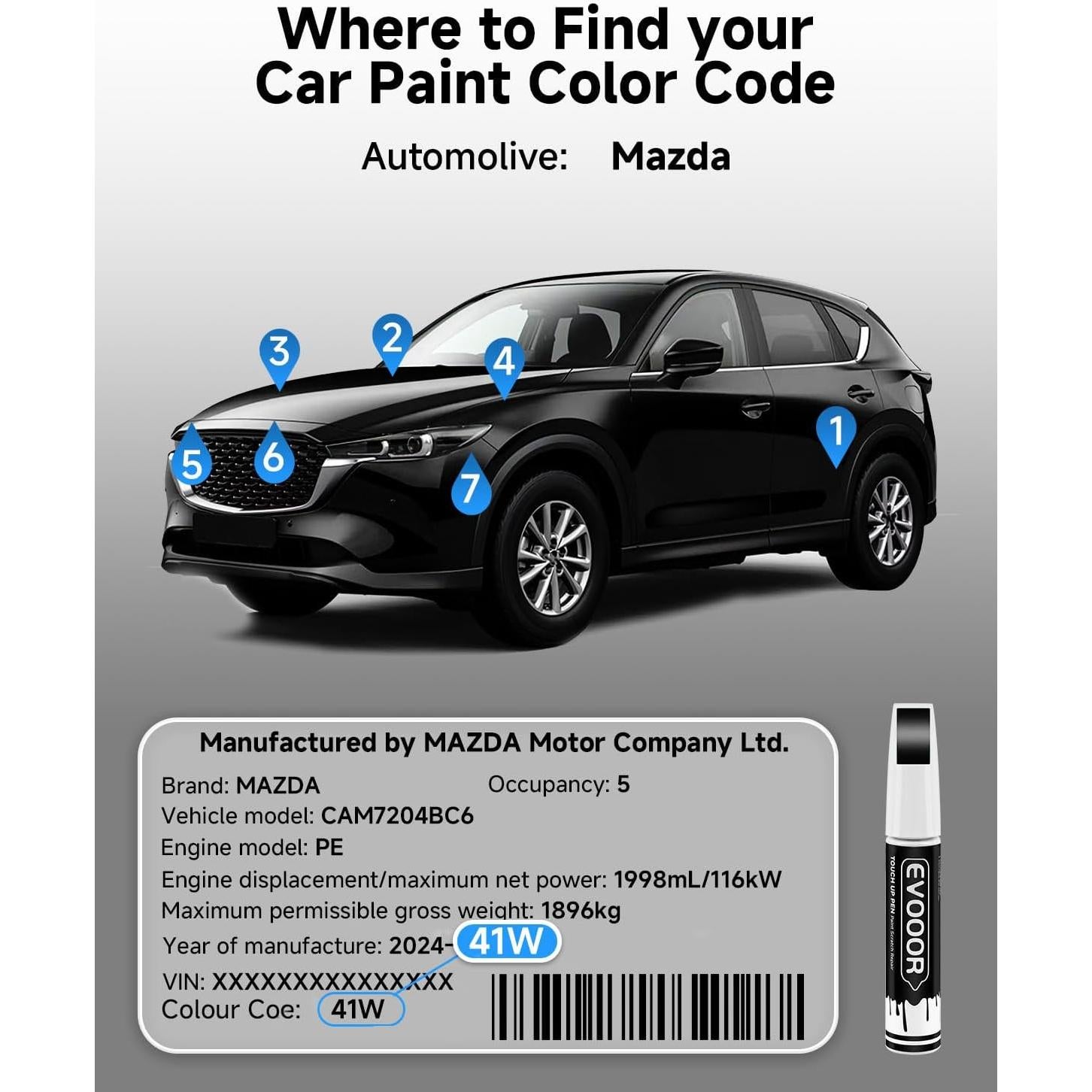 Pintura de Retocar Perla Negra Jet 41W para Mazda 11.8ml