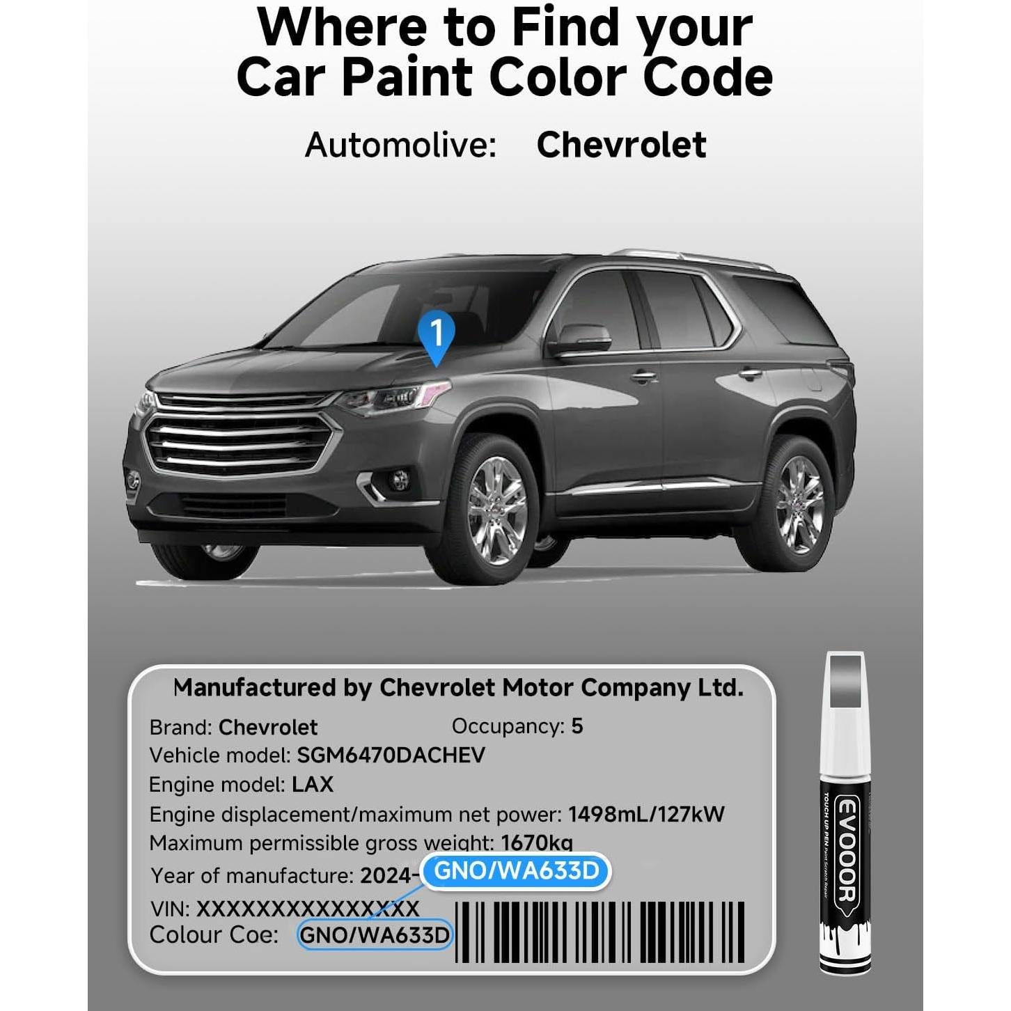 Pintura de Retoque EVOOOR 30ml Gris Pizarra Metálico para Chevy