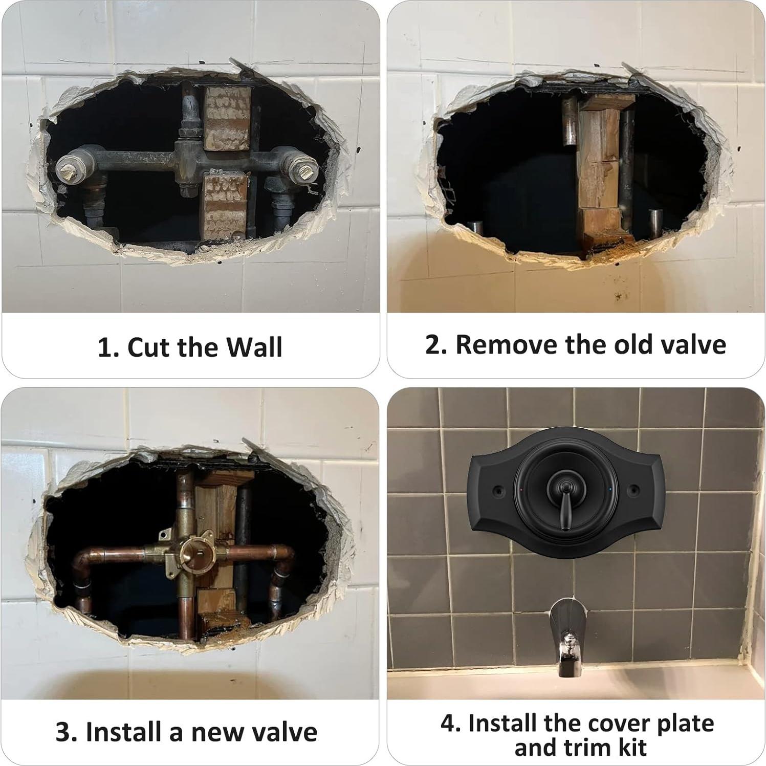 Placa de Cubierta de Ducha Tearel 1 Manija Negro Mate