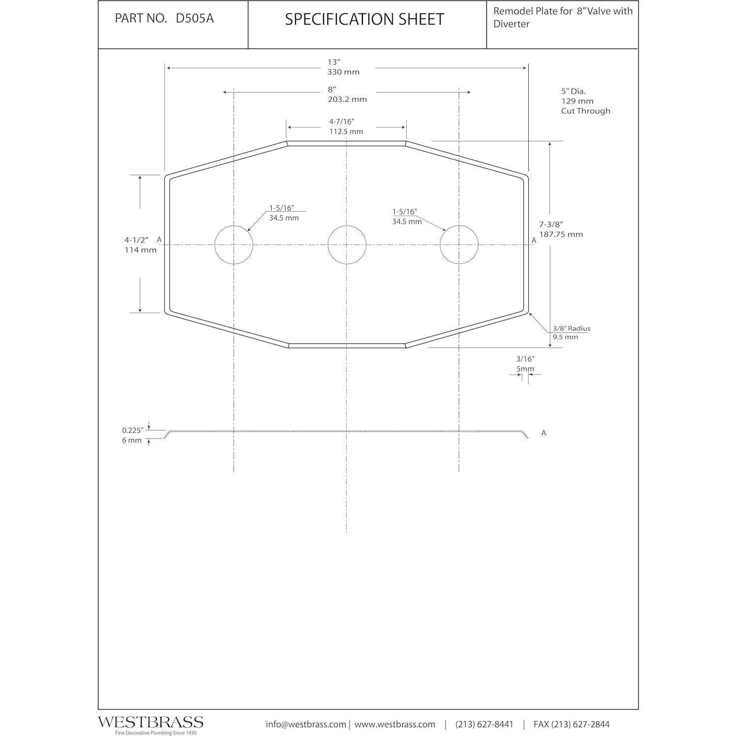 Placa de Remodelación 3 Agujeros Westbrass D505-26 Cromo
