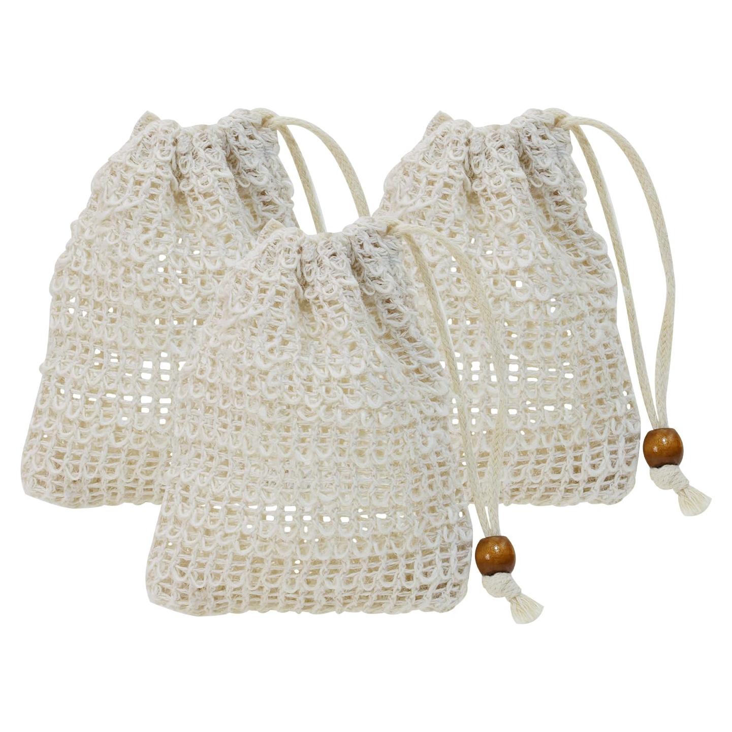 3pcs Bolsa de Jabón Red de Sisal Natural 10x12cm Albaricoque