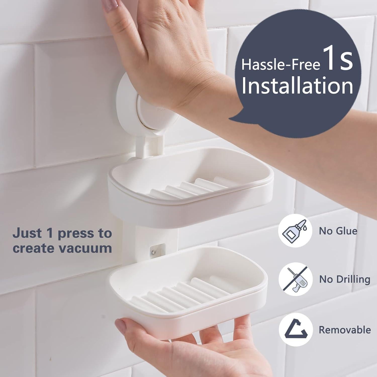 Soporte de Jabón Doble Capa TAILI con Ventosa Blanco 14.7x9.4cm