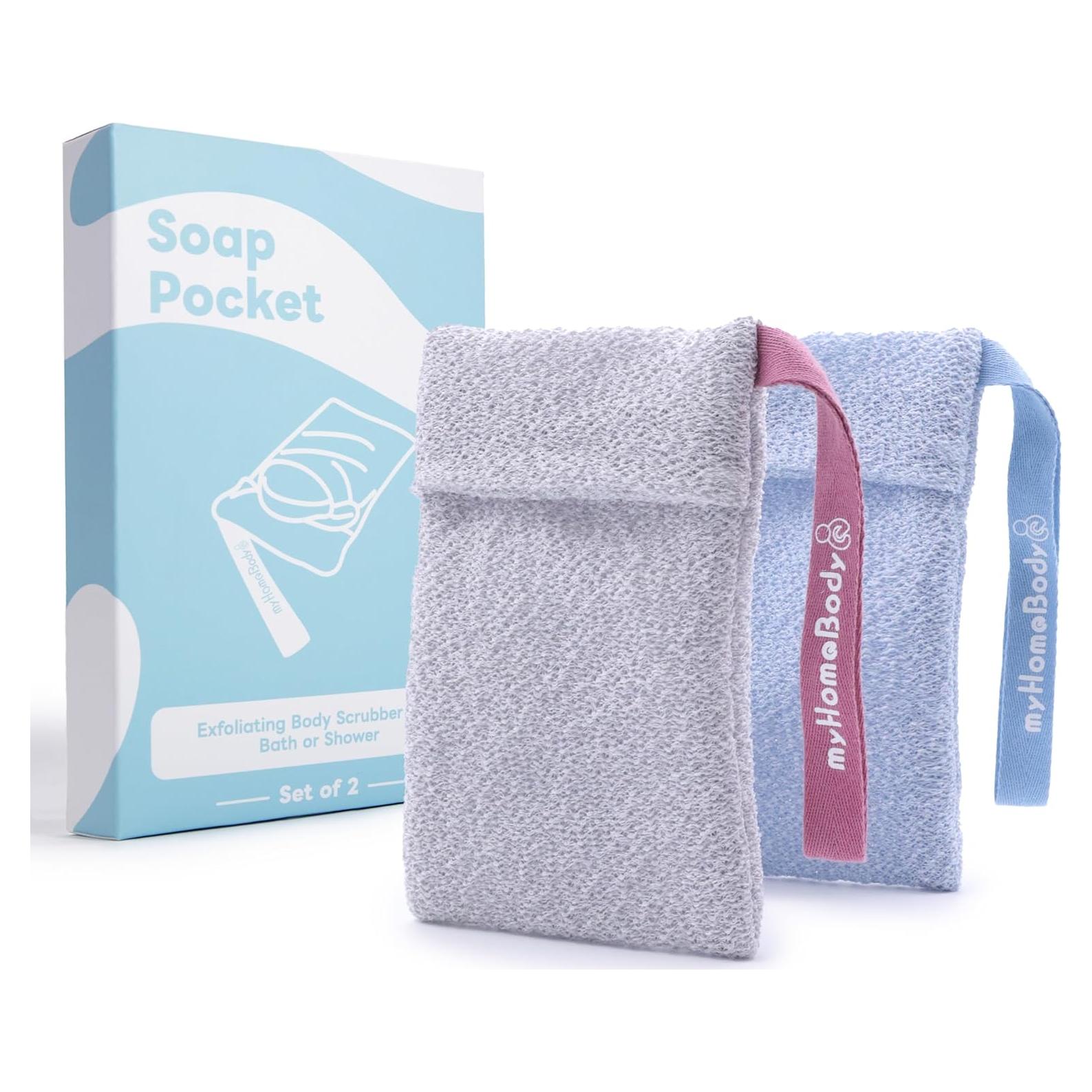 Bolsa de Jabón Exfoliante myHomeBody - Paquete de 2, Azul y Gris